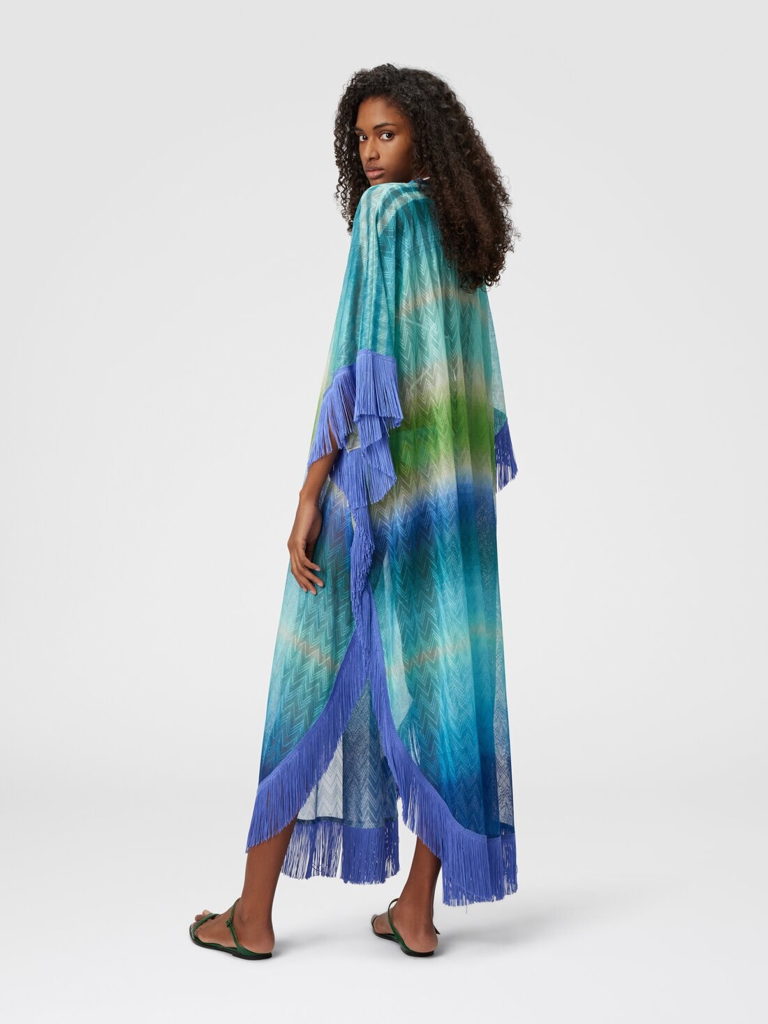 Long Cover-Up with Fringes and Faded Stripes - 3