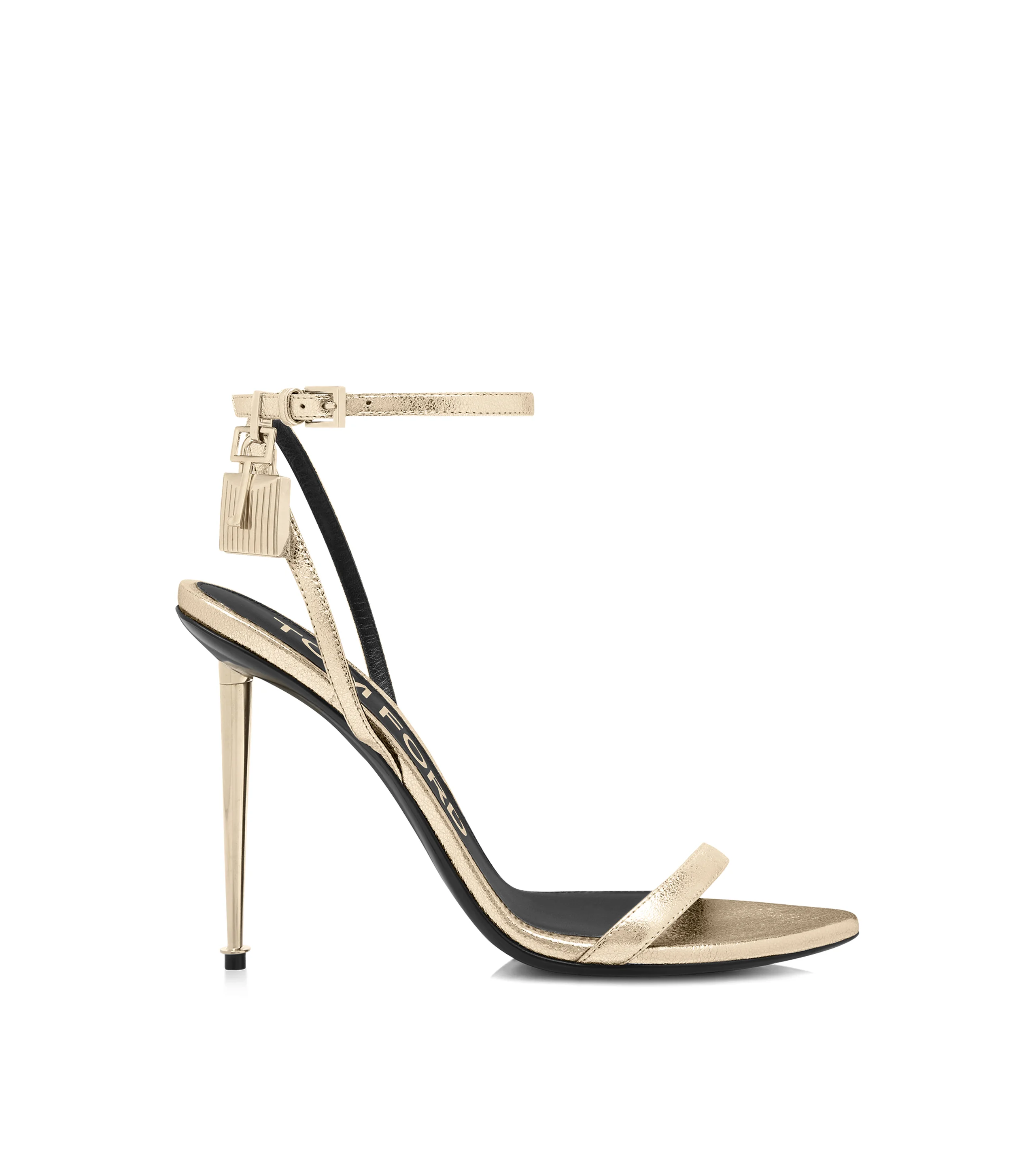 LAMINATED NAPPA LEATHER PADLOCK POINTY NAKED SANDAL - 1
