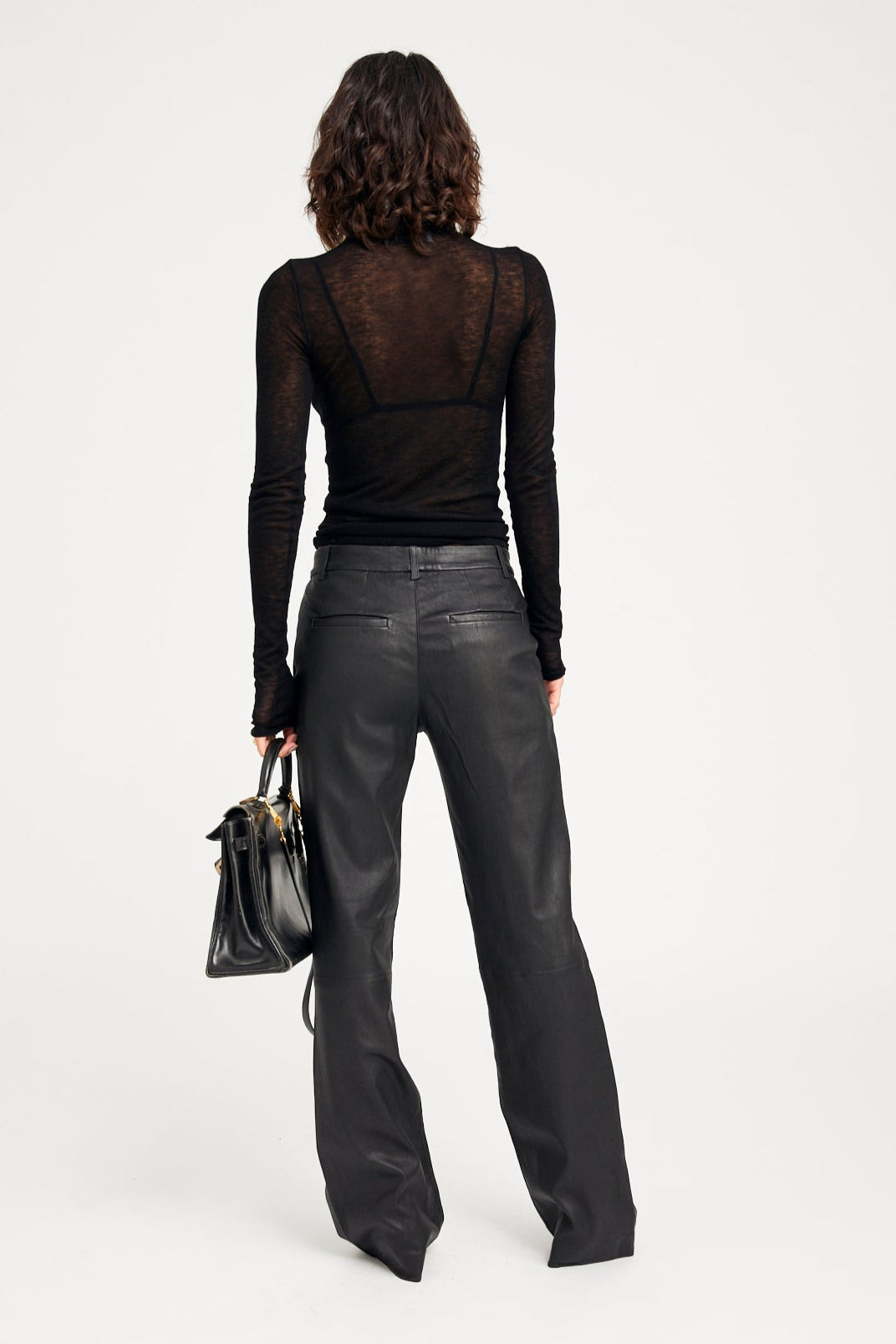 BLACK TISSUE CASHMERE MOCK NECK - 5