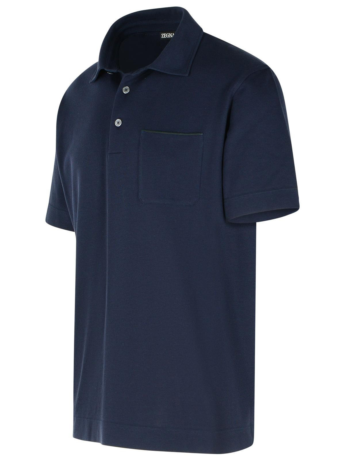 Zegna 'Pure' Blue Cotton Polo Shirt Men - 2