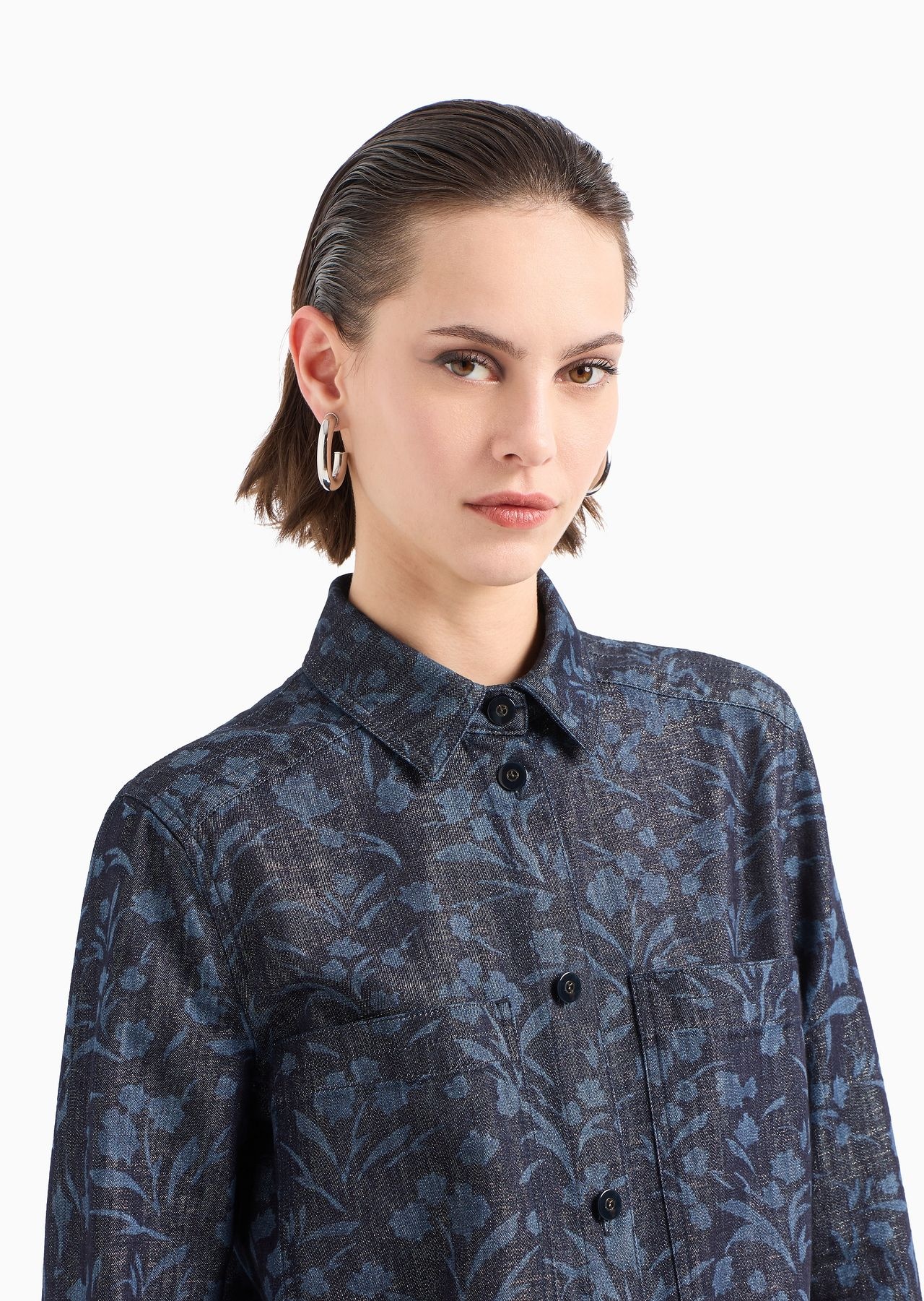 Denim Collection shirt in cotton, viscose and lurex denim with floral motif - 5