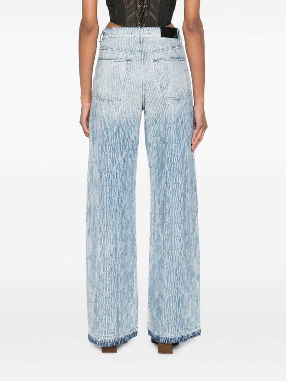 logo-jacquard wide-leg jeans - 4