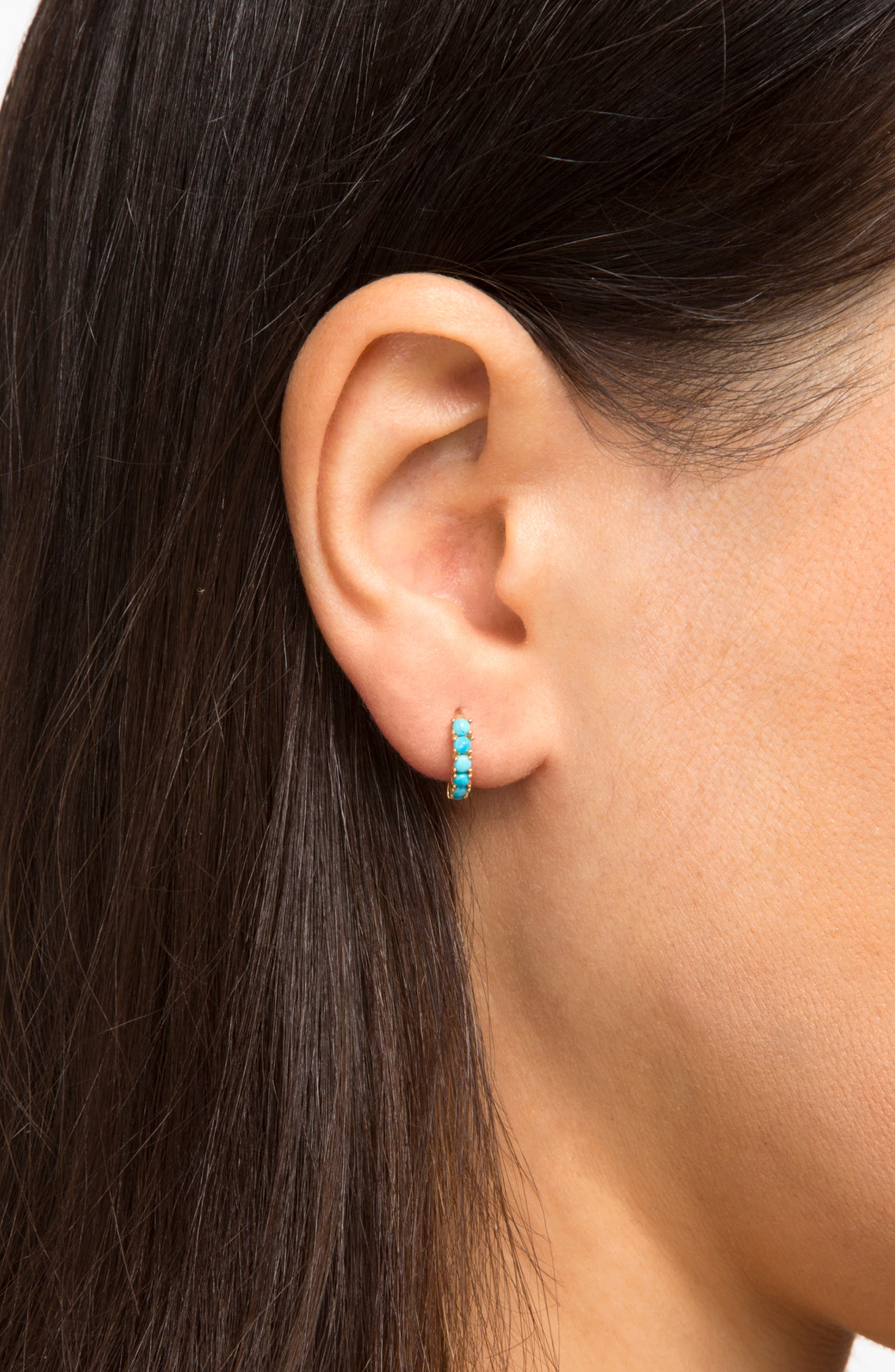 STONE AND STRAND Turquoise Huggie Hoop Earrings in 14K Yellow Gold Turquoise at Nordstrom - 3