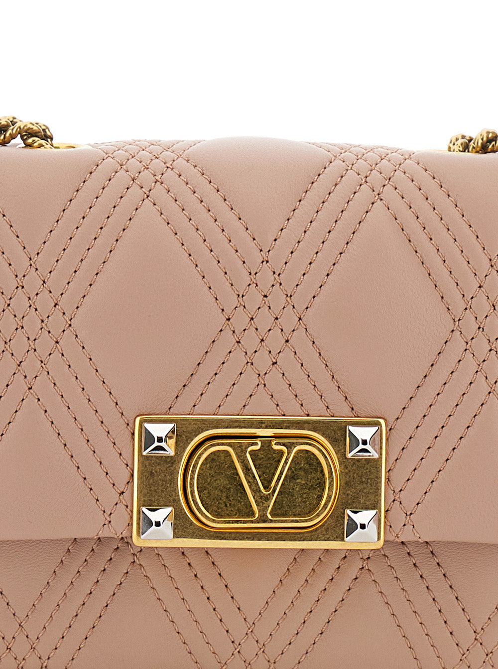 Valentino Garavani Women 'Quiltie 67' Pink Quilted Crossbody Bagwith Vlogo Plaque On The Front In Le - 5