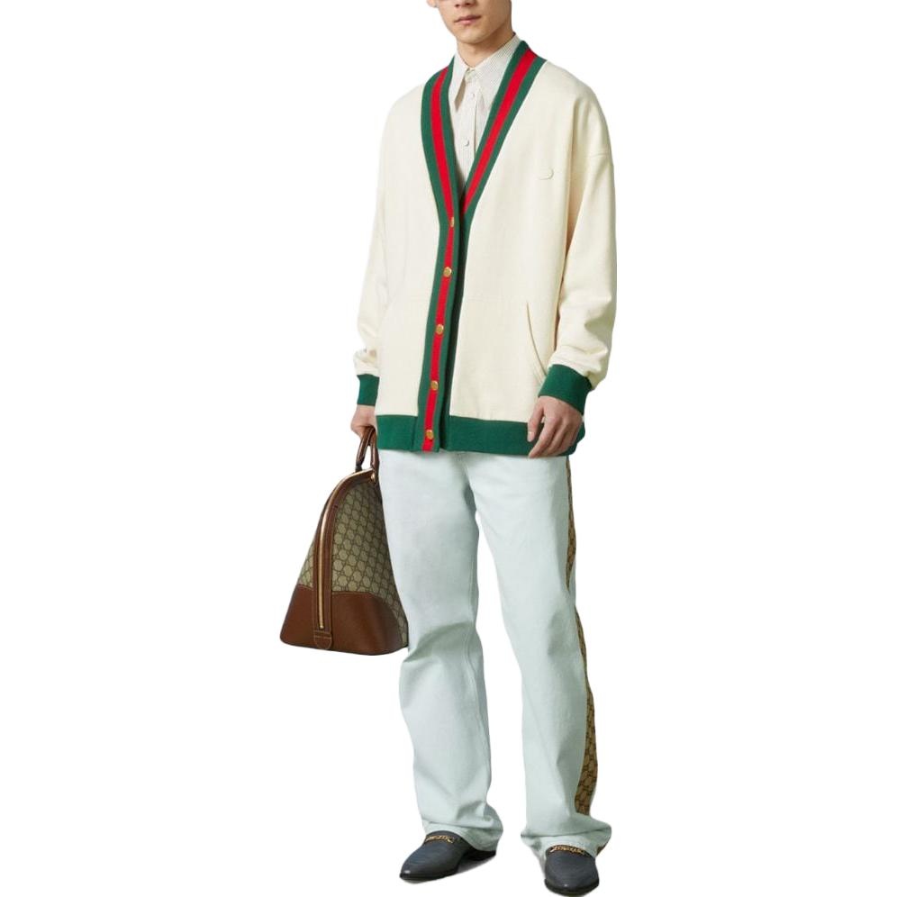 Gucci Cotton Jersey Cardigan With Web 'Off White' 752190-XJFV6-9150 - 2