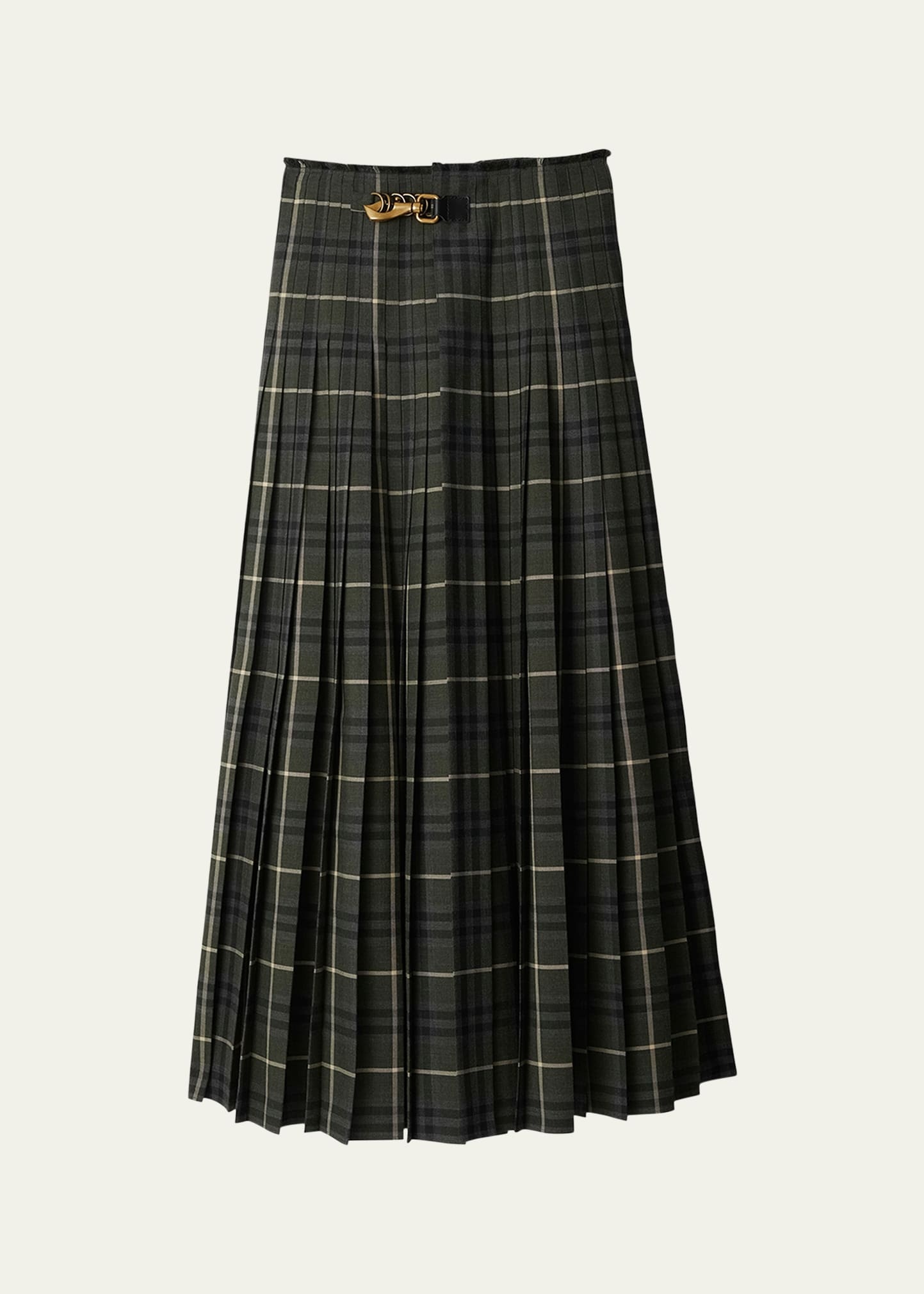 Long Check Pleated Wool Kilt - 1