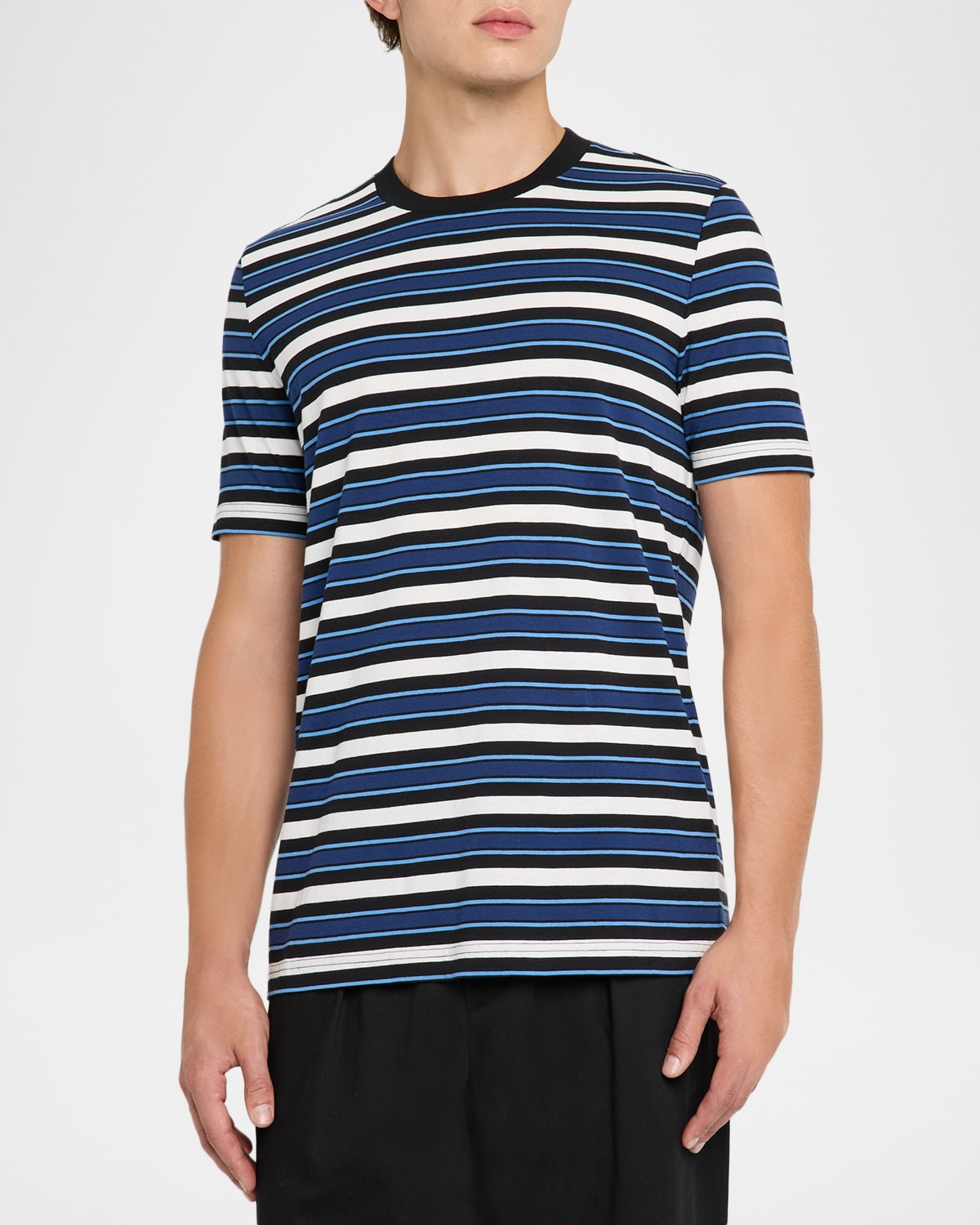 Men's Horizontal Multi-Stripe Cotton Crewneck T-Shirt - 4