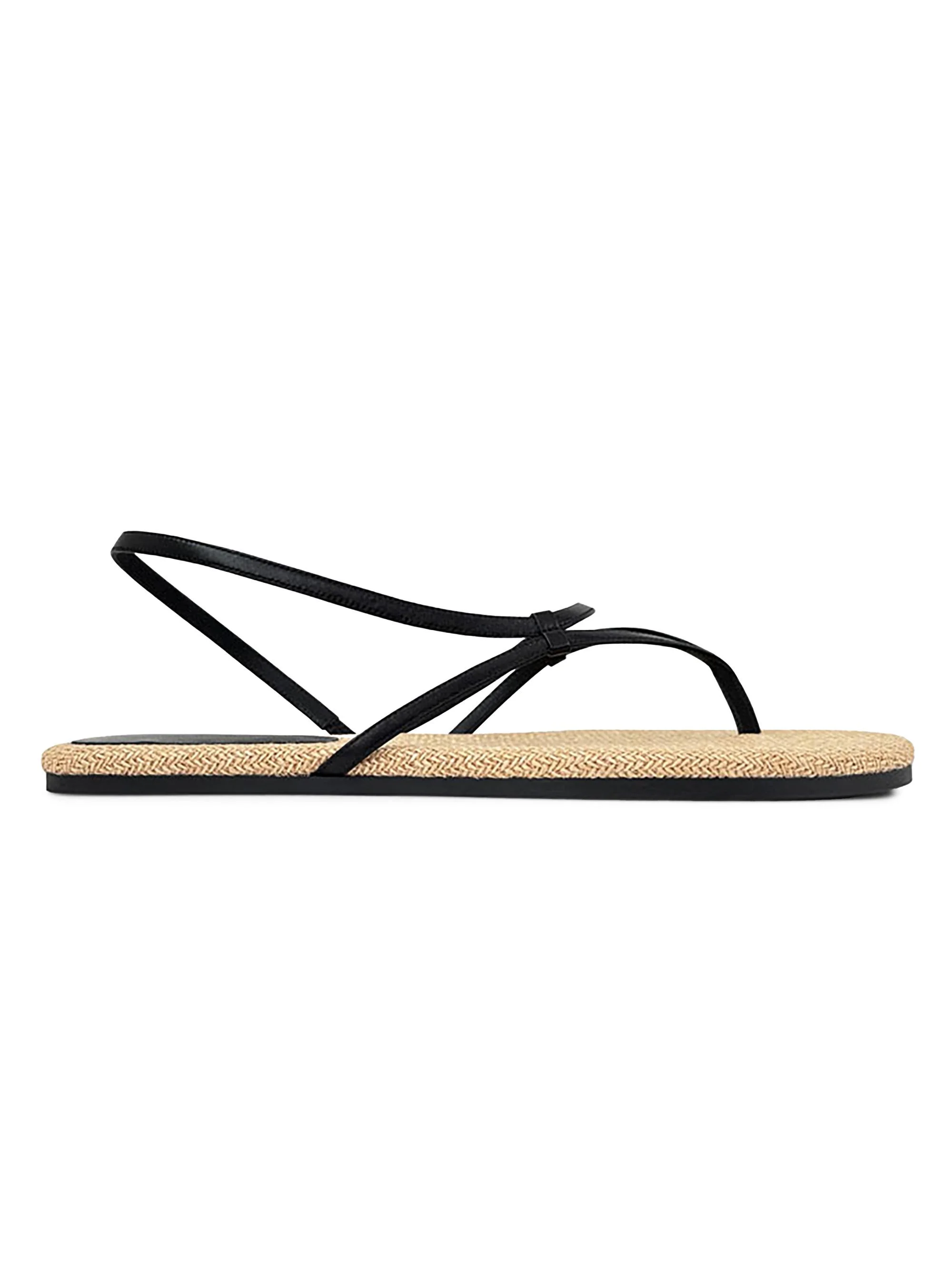Women's Lawan Leather & Raffia Slingback Sandals - Black Natural - 1