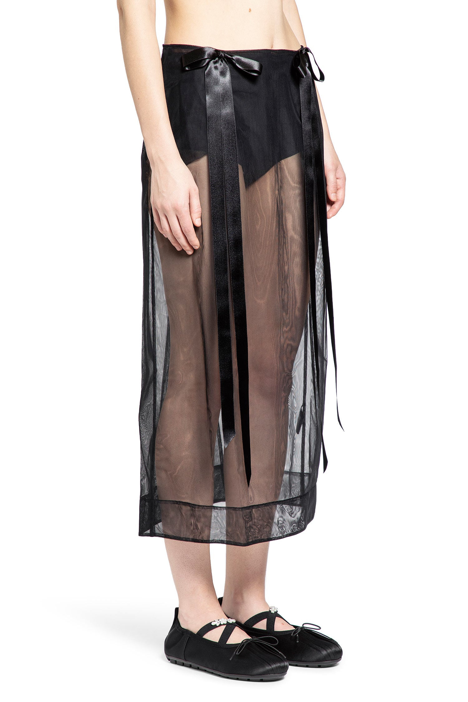 Sheer Bow Ribbon Pencil Skirt - 2
