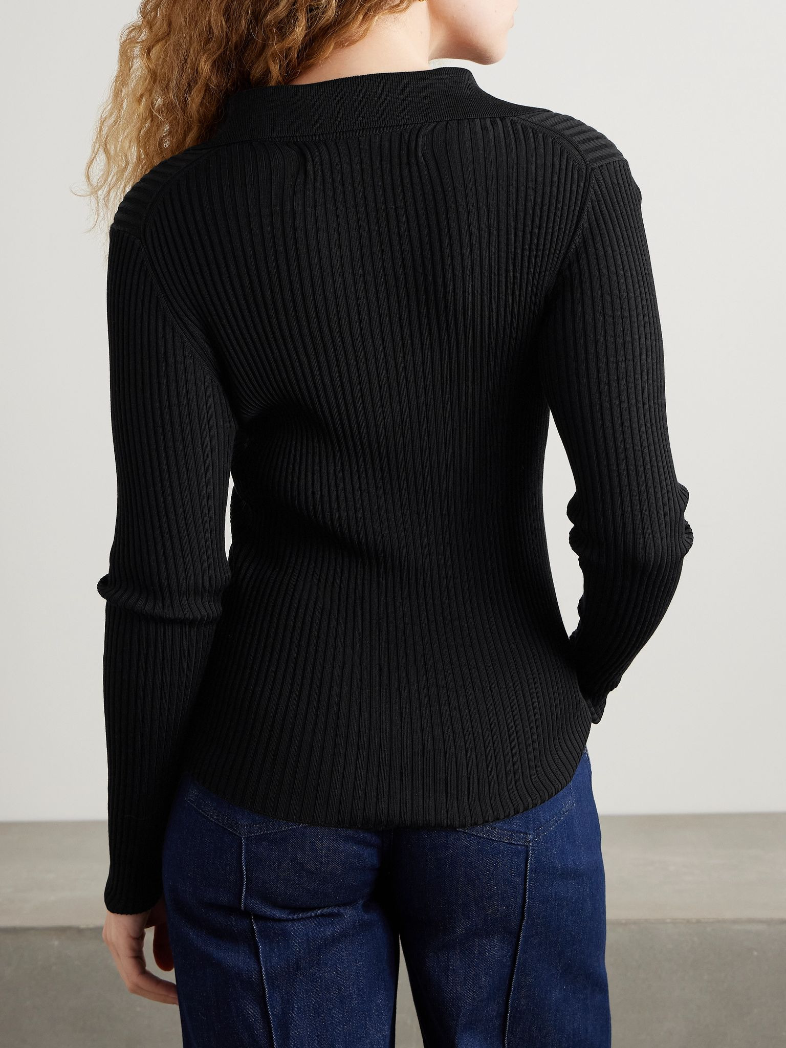 Ribbed-knit polo sweater Black - 4