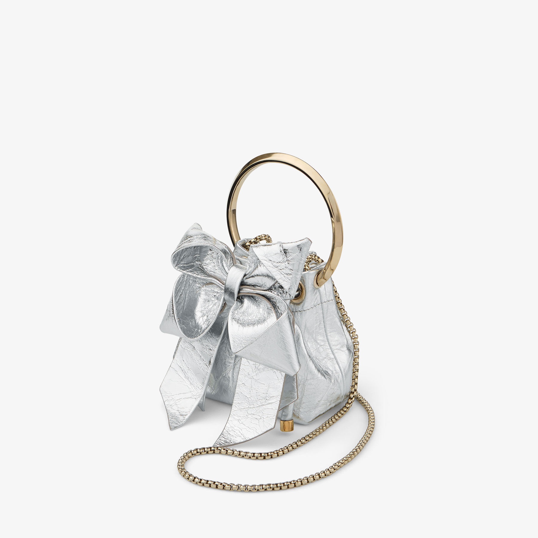 JIMMY CHOO Micro Bon Bon ヴィンテージメタリックレザーMiniBag Micro Bon Bon | Black Vintage Metallic Leather Mini Bag