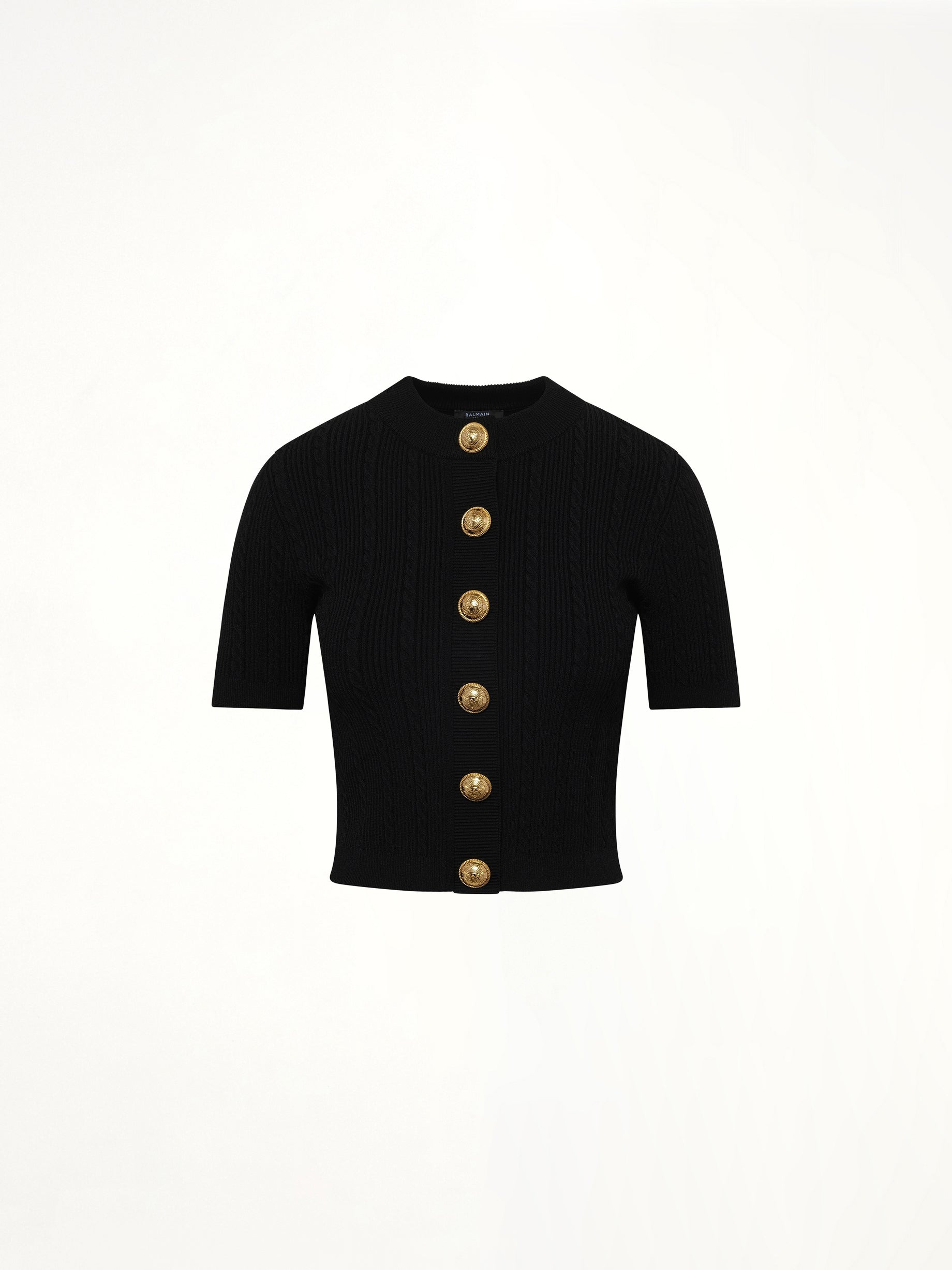 SS Buttoned Torsade Knit Cardigan in Black - 2