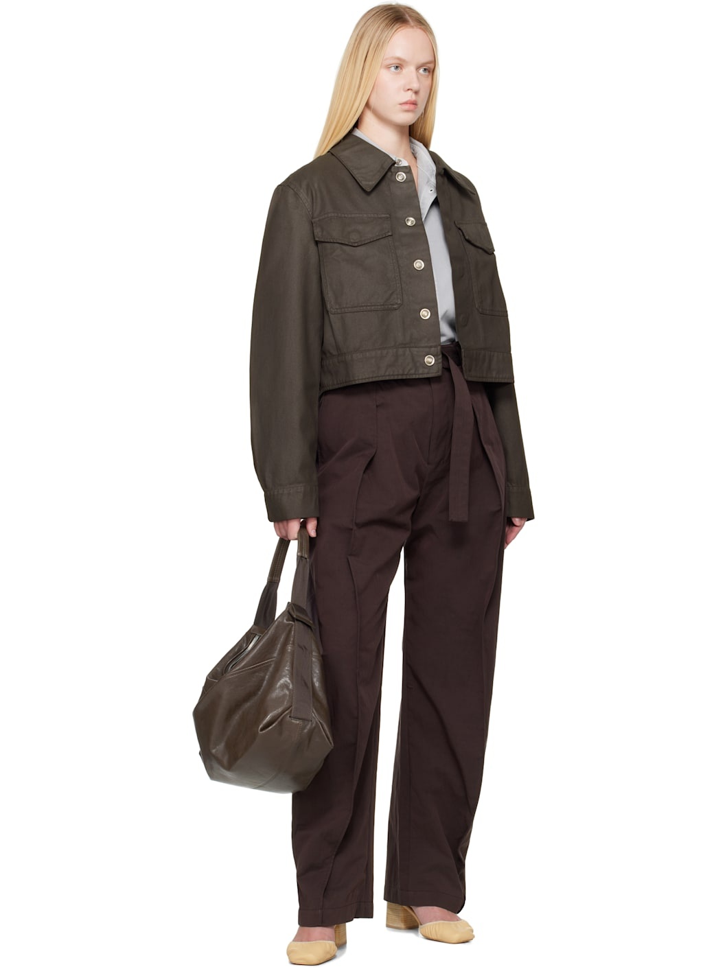 Brown Two Pocket Cropped Denim Jacket - 4