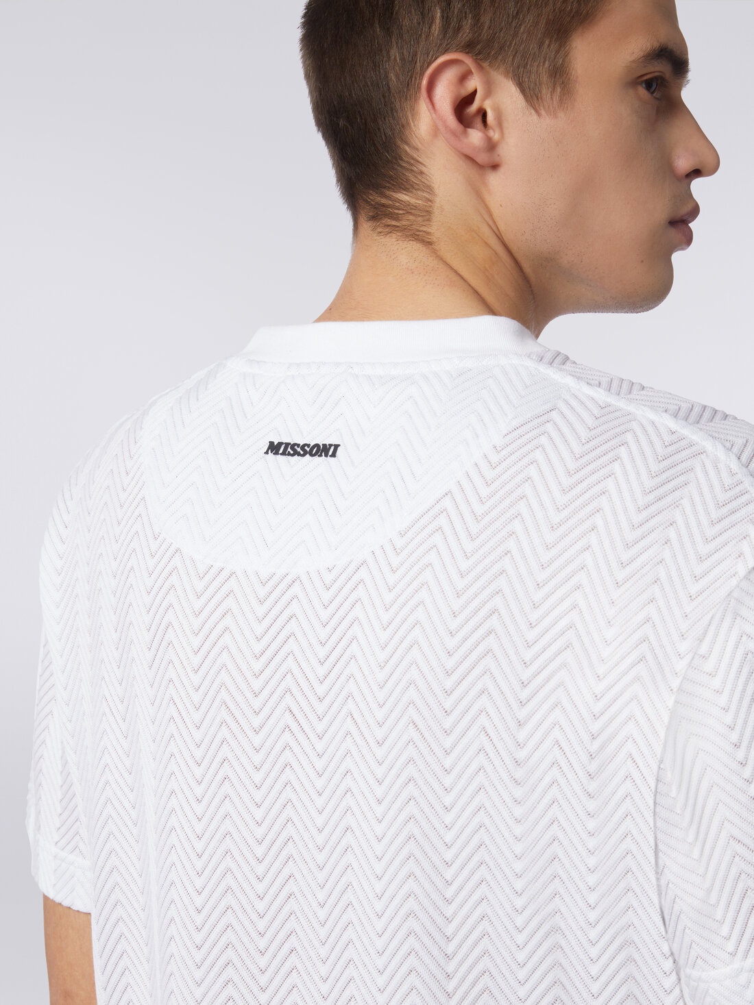 Crew-neck T-shirt in chevron viscose and cotton - 5