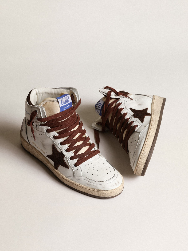 Golden Goose Women’s Sky-Star in white nappa leather with chocolate suede star outlook