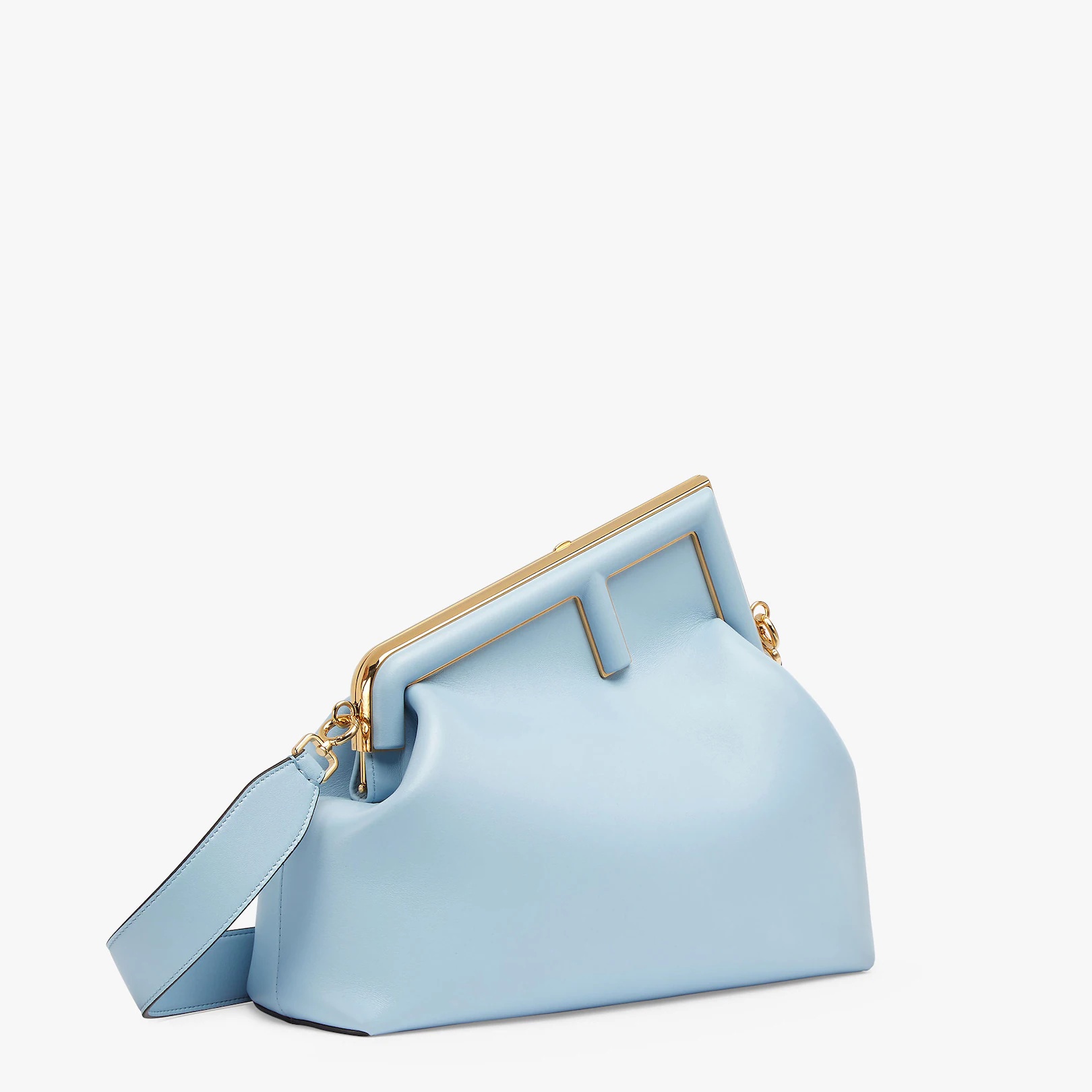 Medium Fendi First bag in light blue soft nappa leather with an oversized F metal clasp with tone on - 2