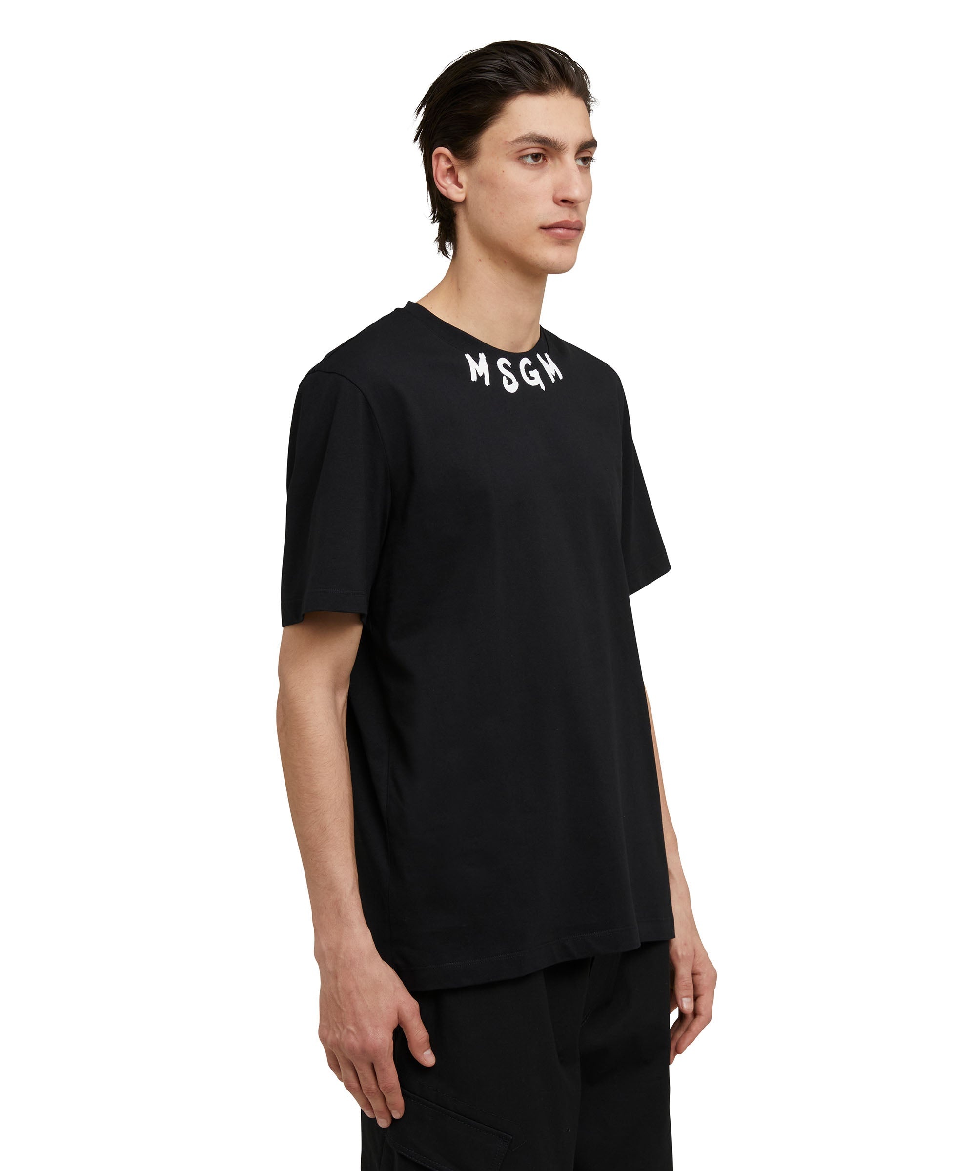 Cotton crewneck t-shirt with brushed MSGM logo at the neckline - 4