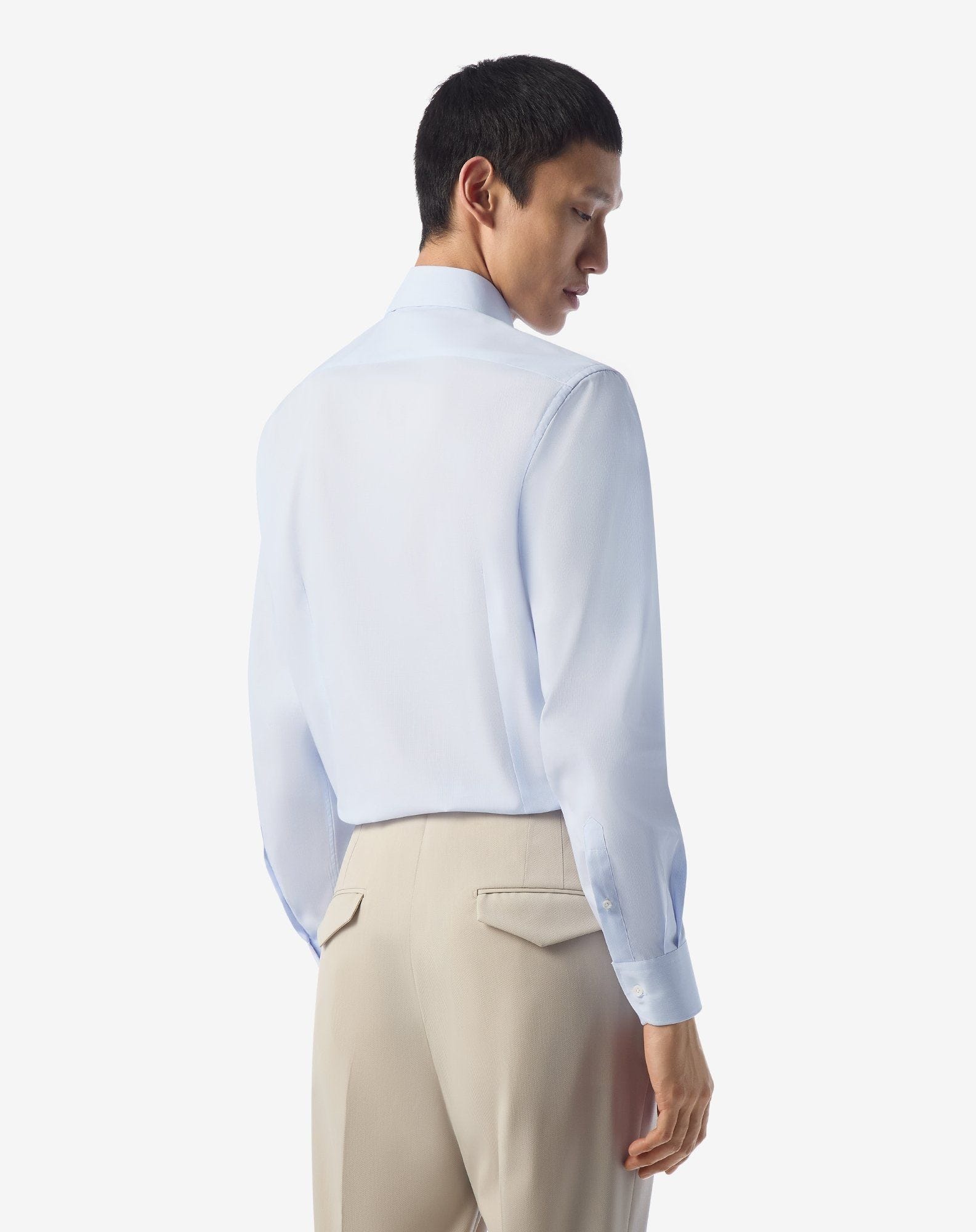 Wrinkle-free cotton shirt with light blue and white micro stripes - 3