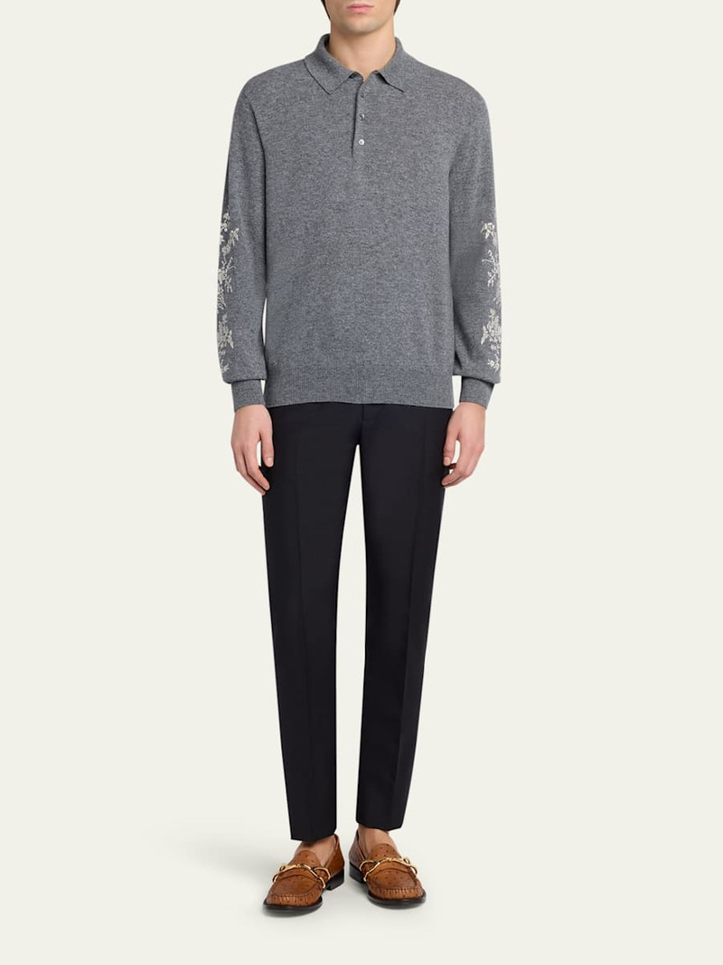 Alexander McQueen Men's Wool Floral-Embroidered Polo Sweater outlook