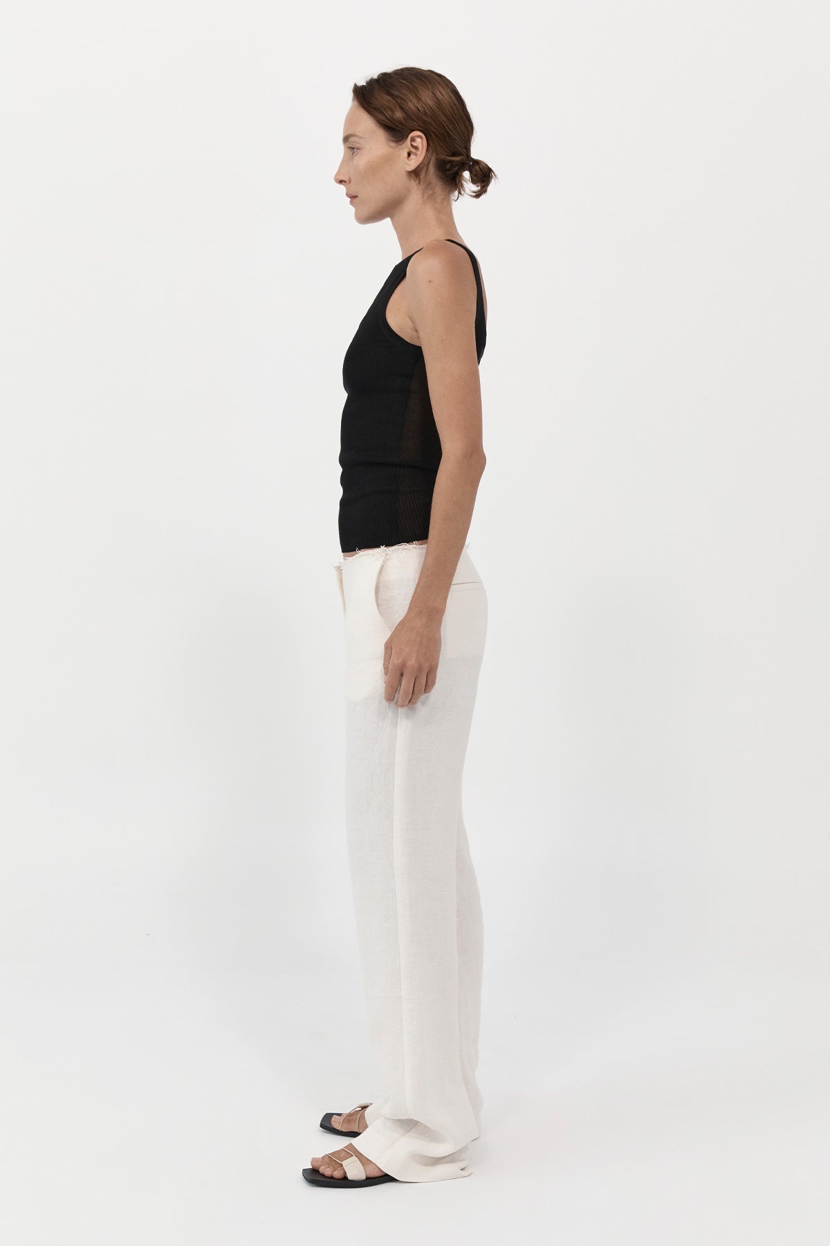 Low Waist Raw Edge Pants - Ivory - 4
