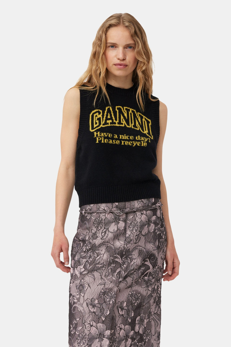 GANNI BLACK GRAPHIC O-NECK VEST outlook