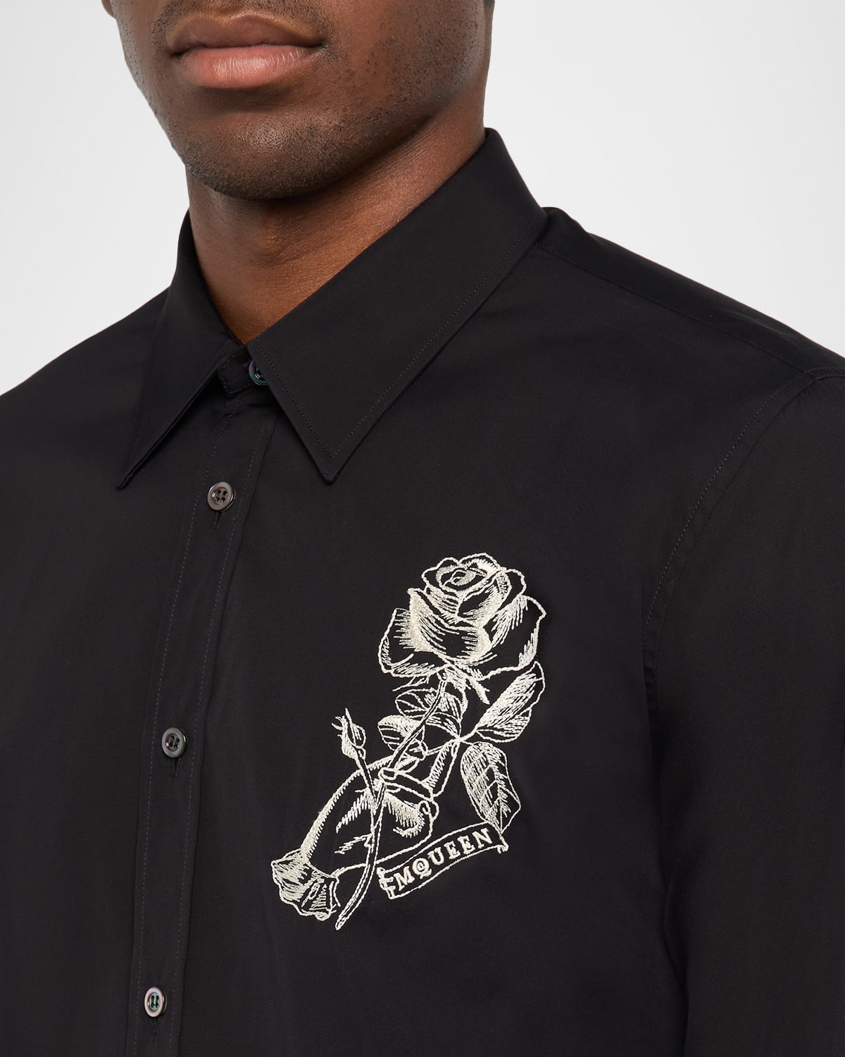 Men's Poplin Rose-Embroidered Dress Shirt - 6