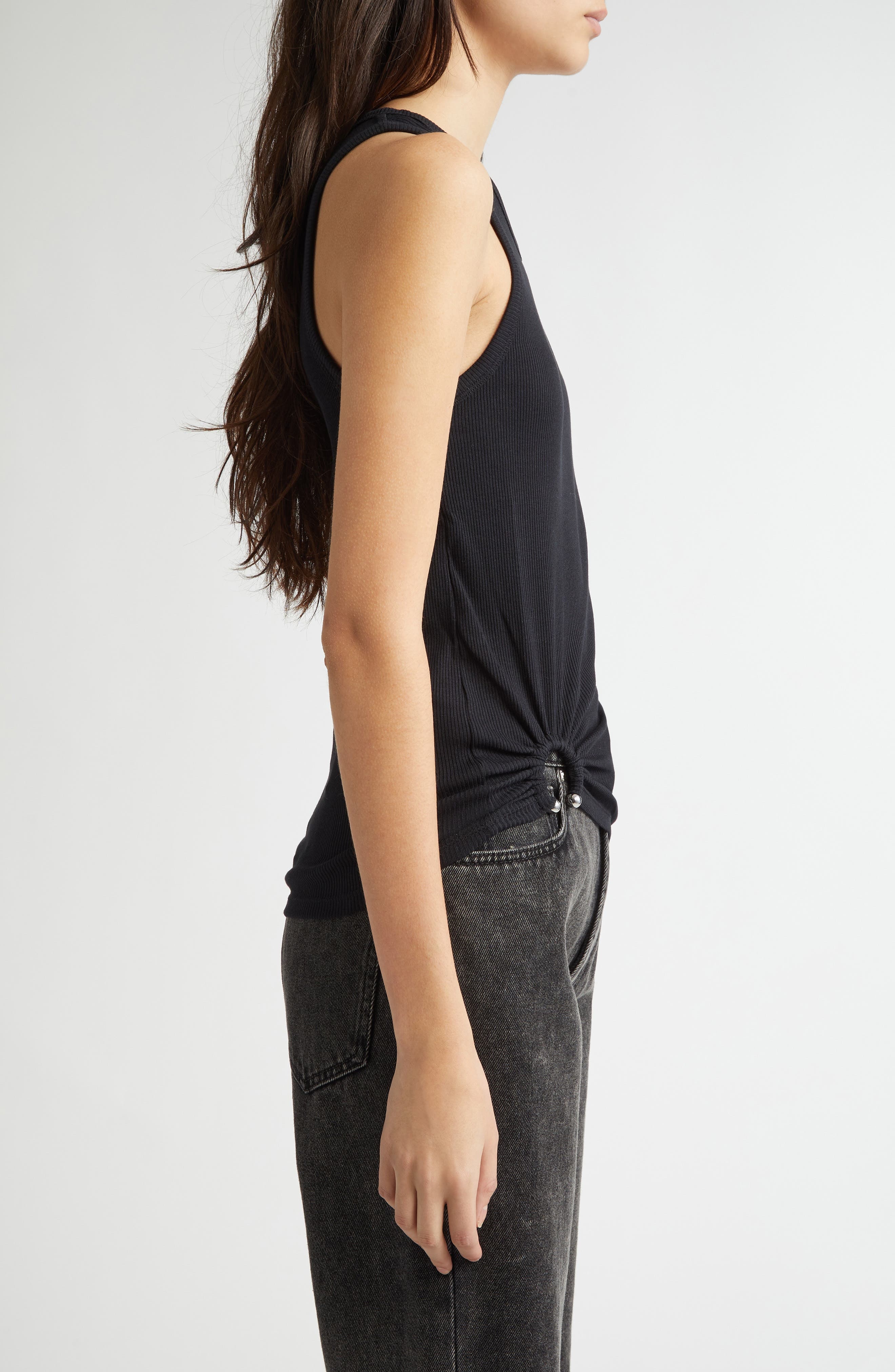 Rabanne Ring Pierced Stretch Cotton Tank in Black at Nordstrom - 3
