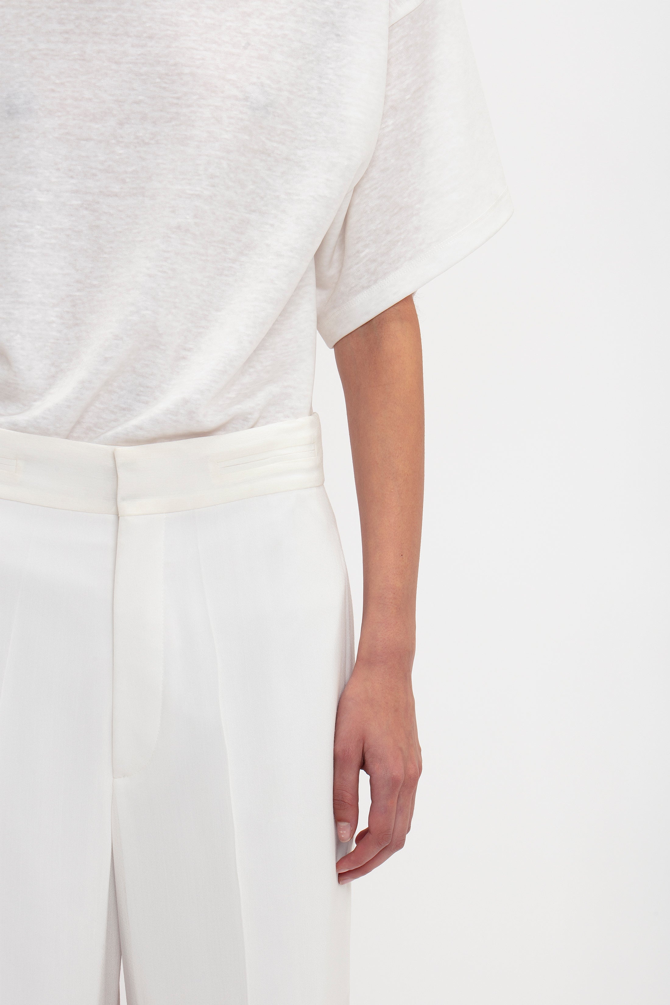 Waistband Detail Straight Leg Trouser In White - 5