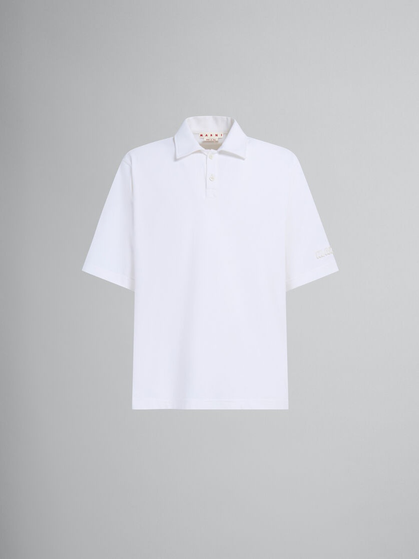 WHITE BIO COTTON OVERSIZED POLO SHIRT WITH MARNI PATCHES - 1
