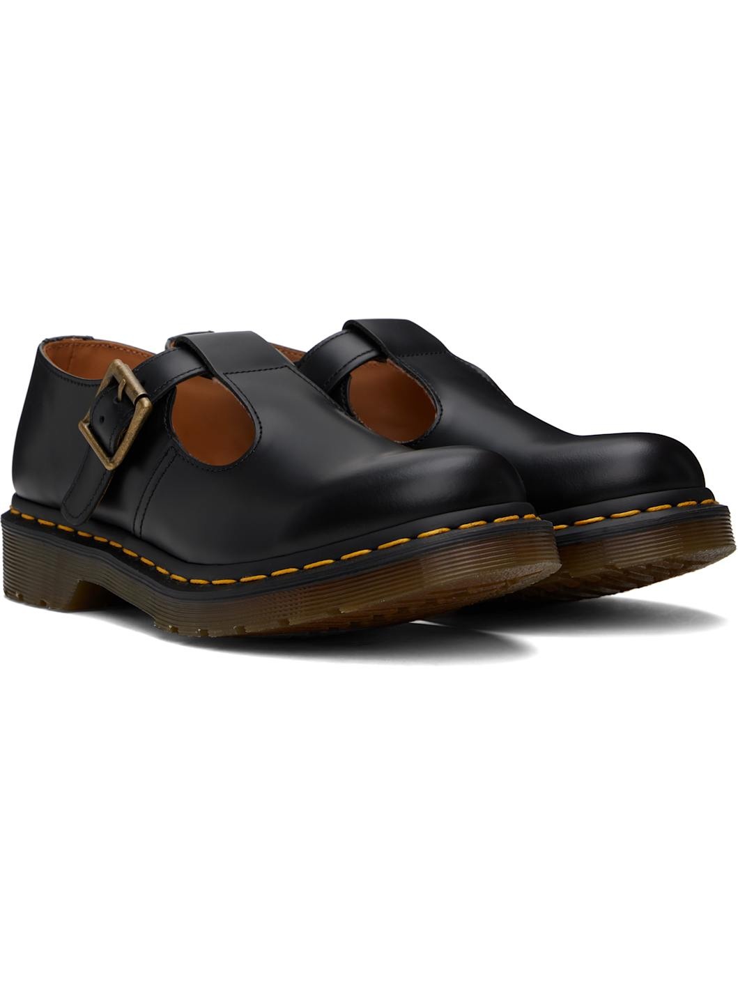 Black Polley Smooth Leather Mary Jane Loafers - 4