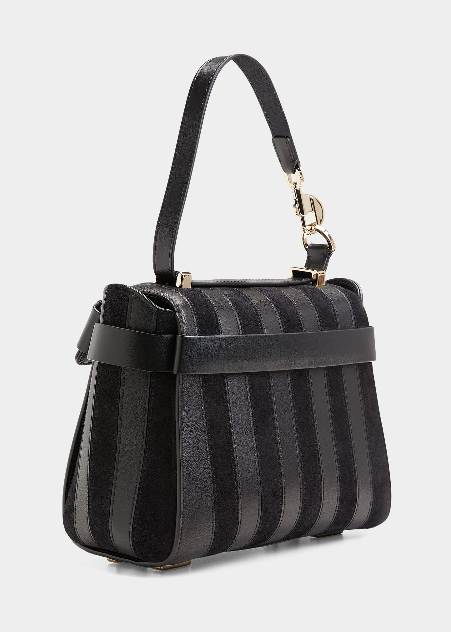 Chloé Nacha Small Striped Suede Top-Handle Bag
