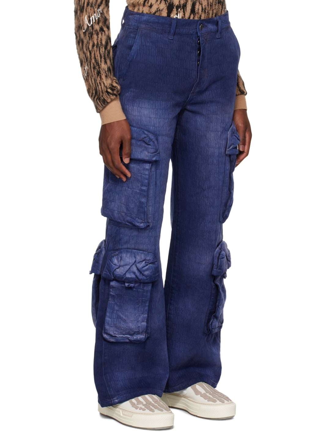 Blue Jacquard Cargo Pants - 2