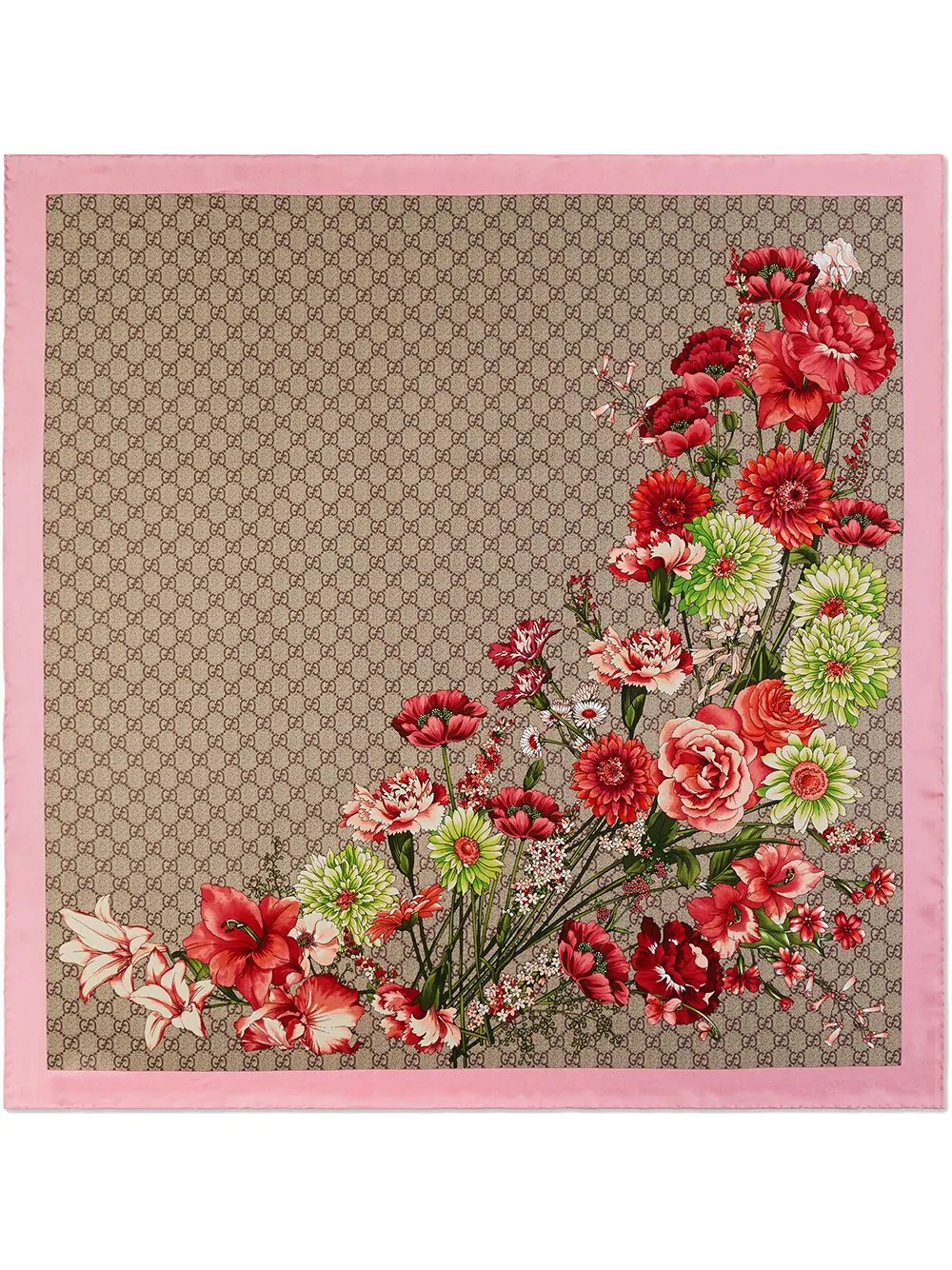 GG bouquets print silk scarf - 1