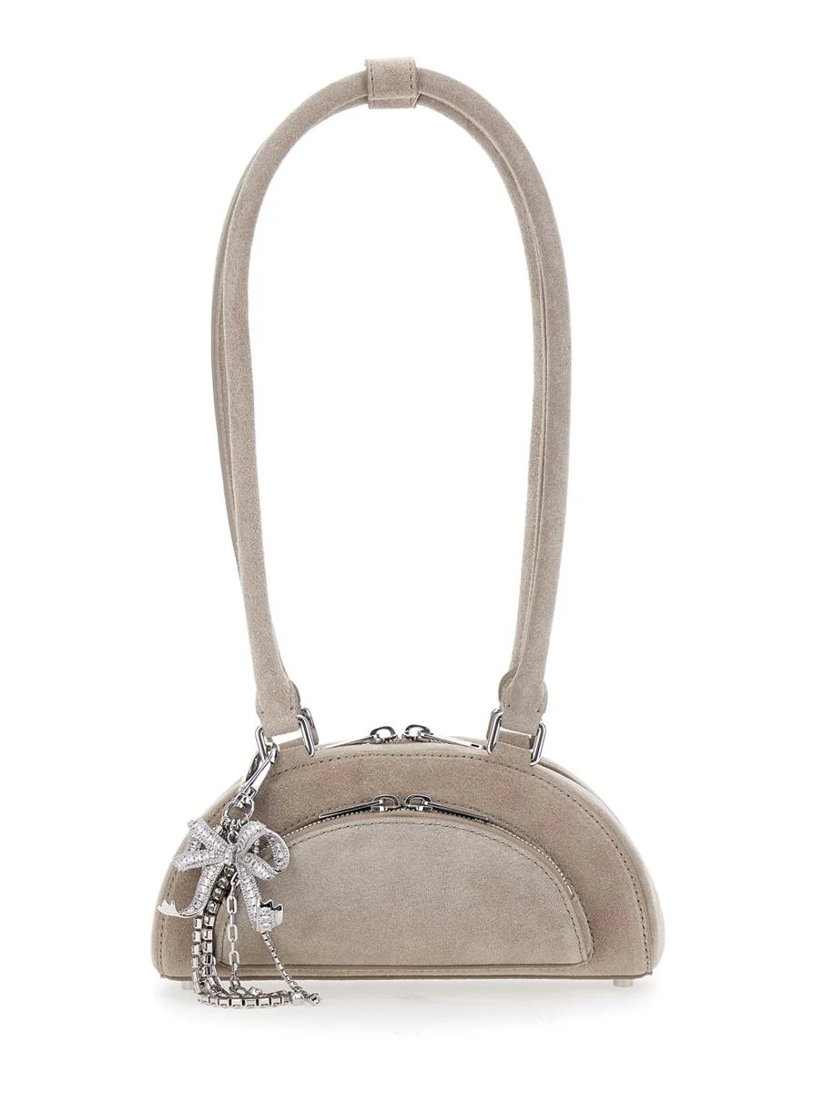 Self-Portrait Grey Shoulder Bag With Two Top Handles And Charm Detail On The Front In Suede Woman - 1