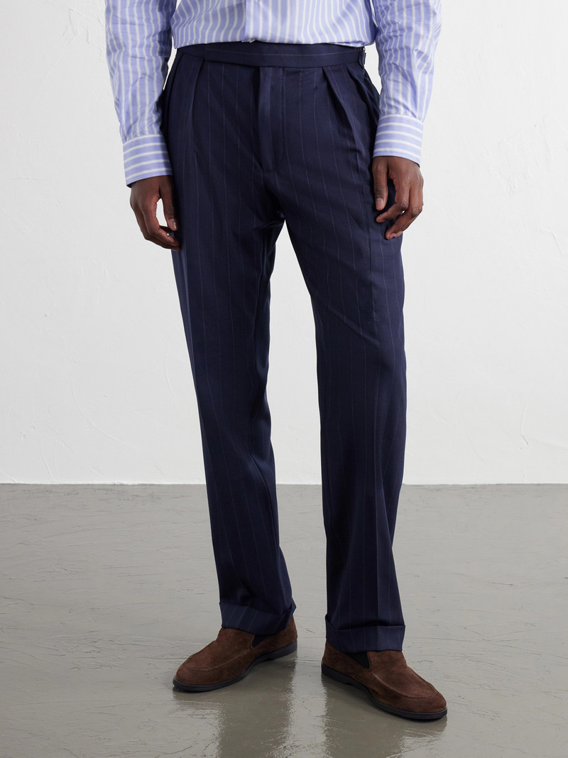Straight-Leg Pleated Striped Wool-Blend Suit Trousers 3