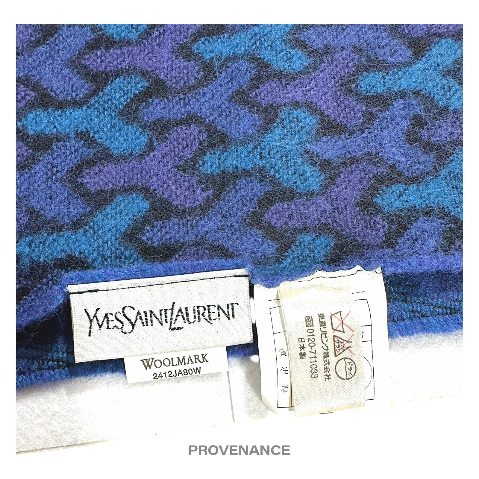 Yves Saint Laurent YSL Wool Throw Scarf Blanket - Blue - 6