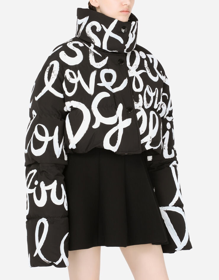 Short nylon down jacket with DG love yourself print - 5