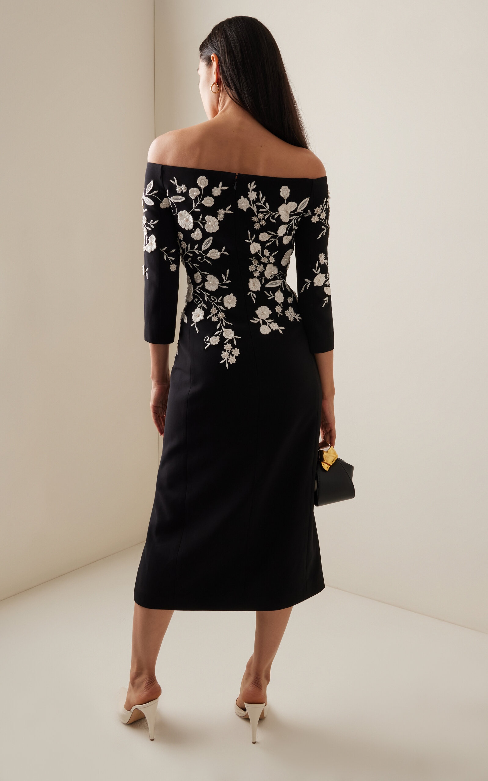 Embroidered Off-The-Shoulder Cady Dress black - 4