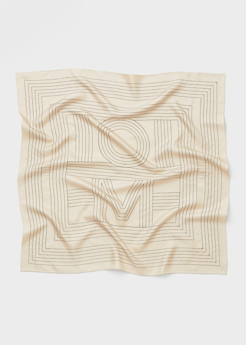 Striped embroidered monogram silk scarf creme 4