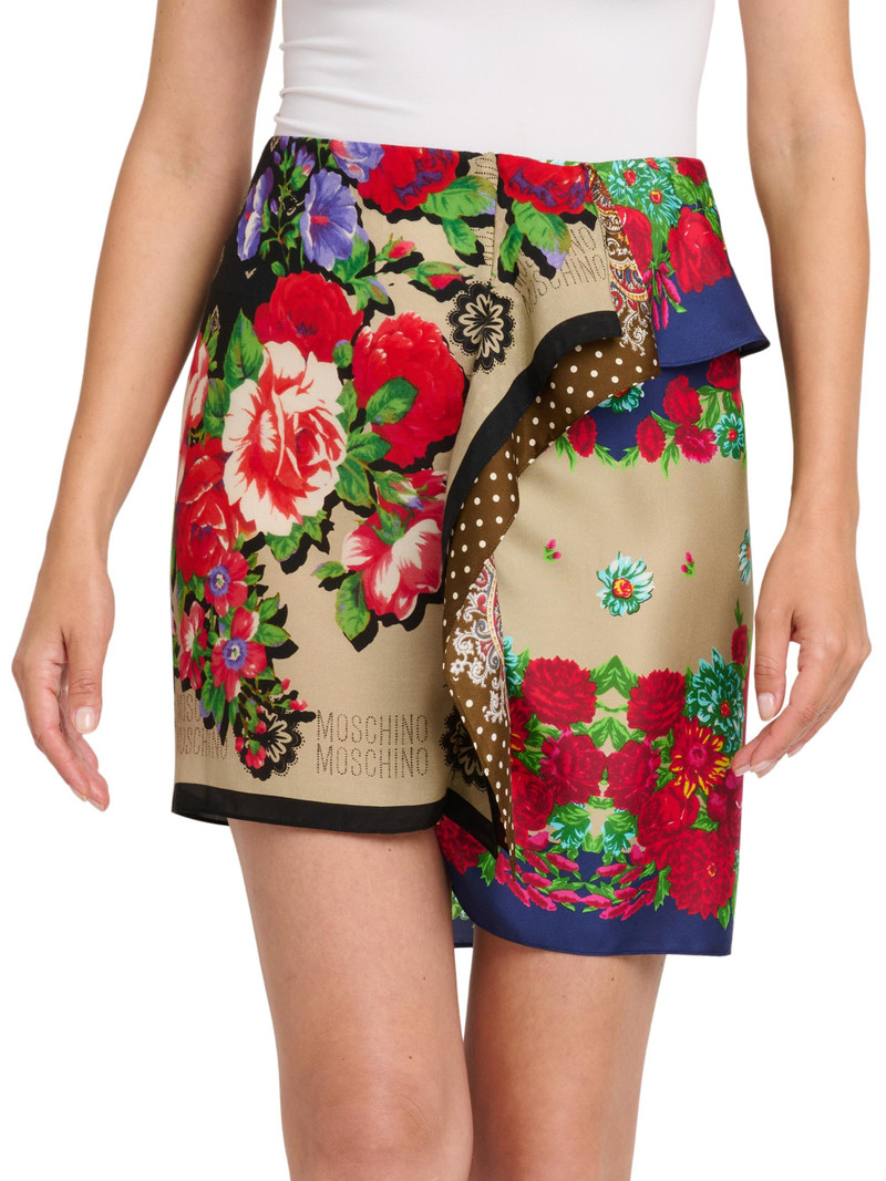 Women's Mixed Floral Print Silk Miniskirt - Multi Color 3