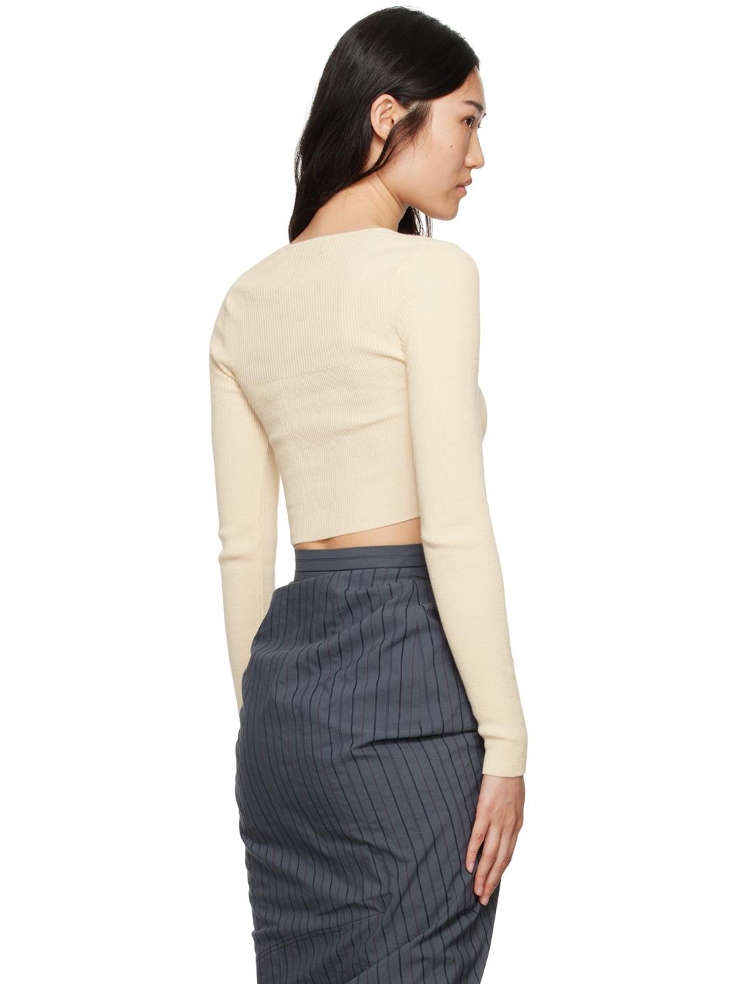 Off-White Bea Cropped V-Neck Sweater - 3