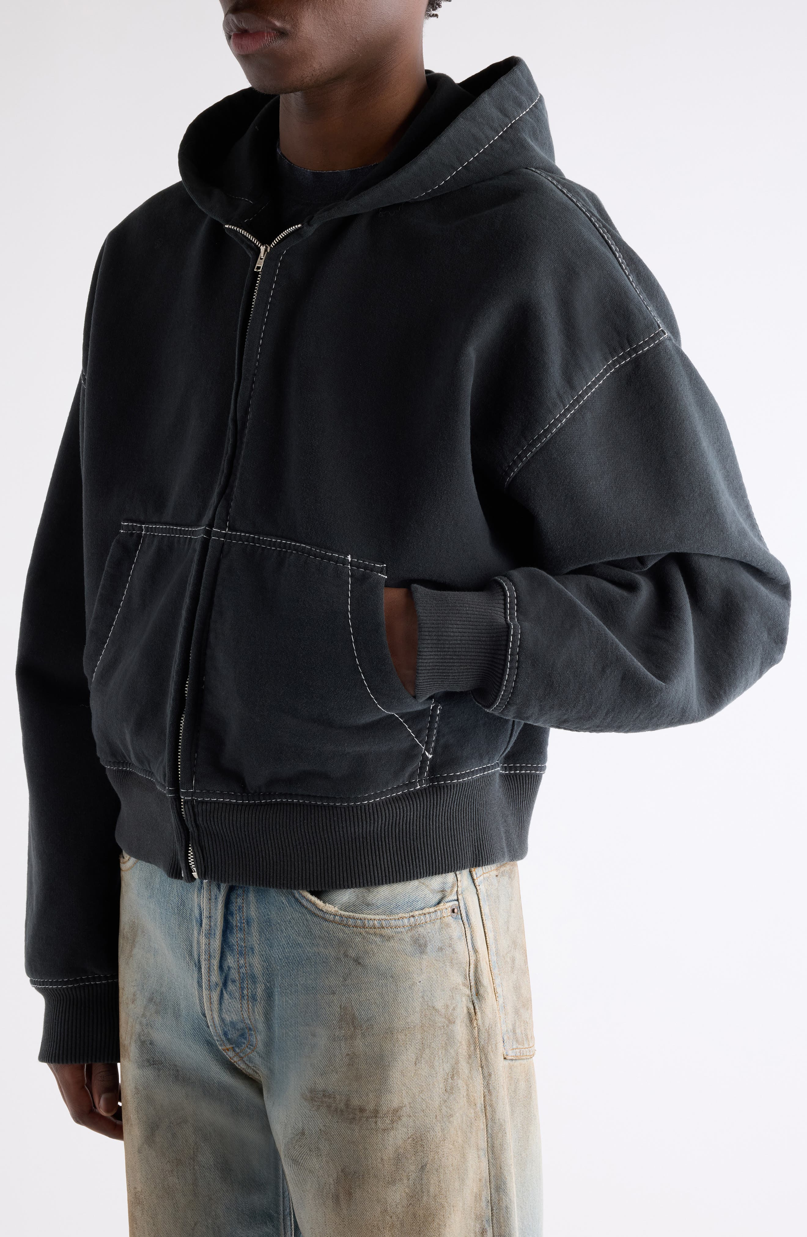 Acne Studios Foscar U Autograph Logo Embroidered Zip Hoodie in Faded Black at Nordstrom - 5