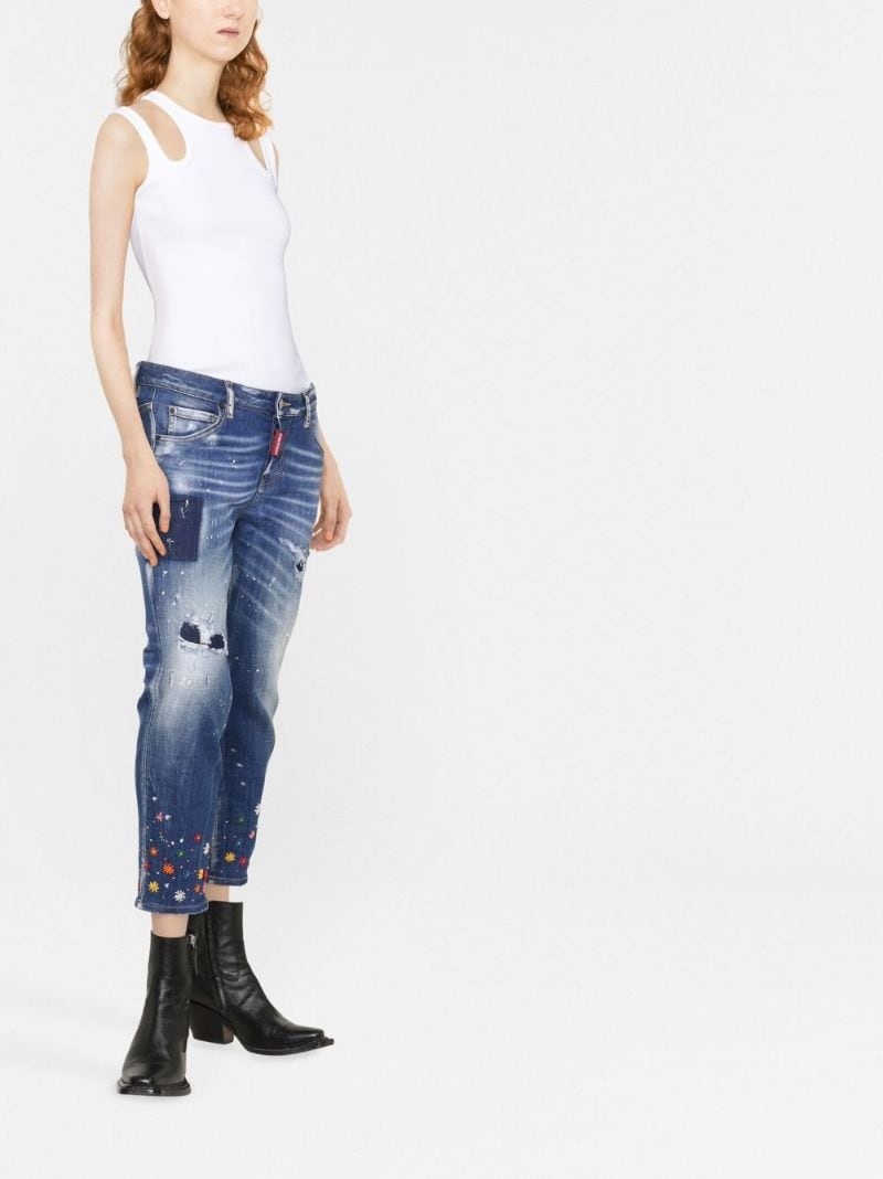 floral-embroidered skinny jeans - 3