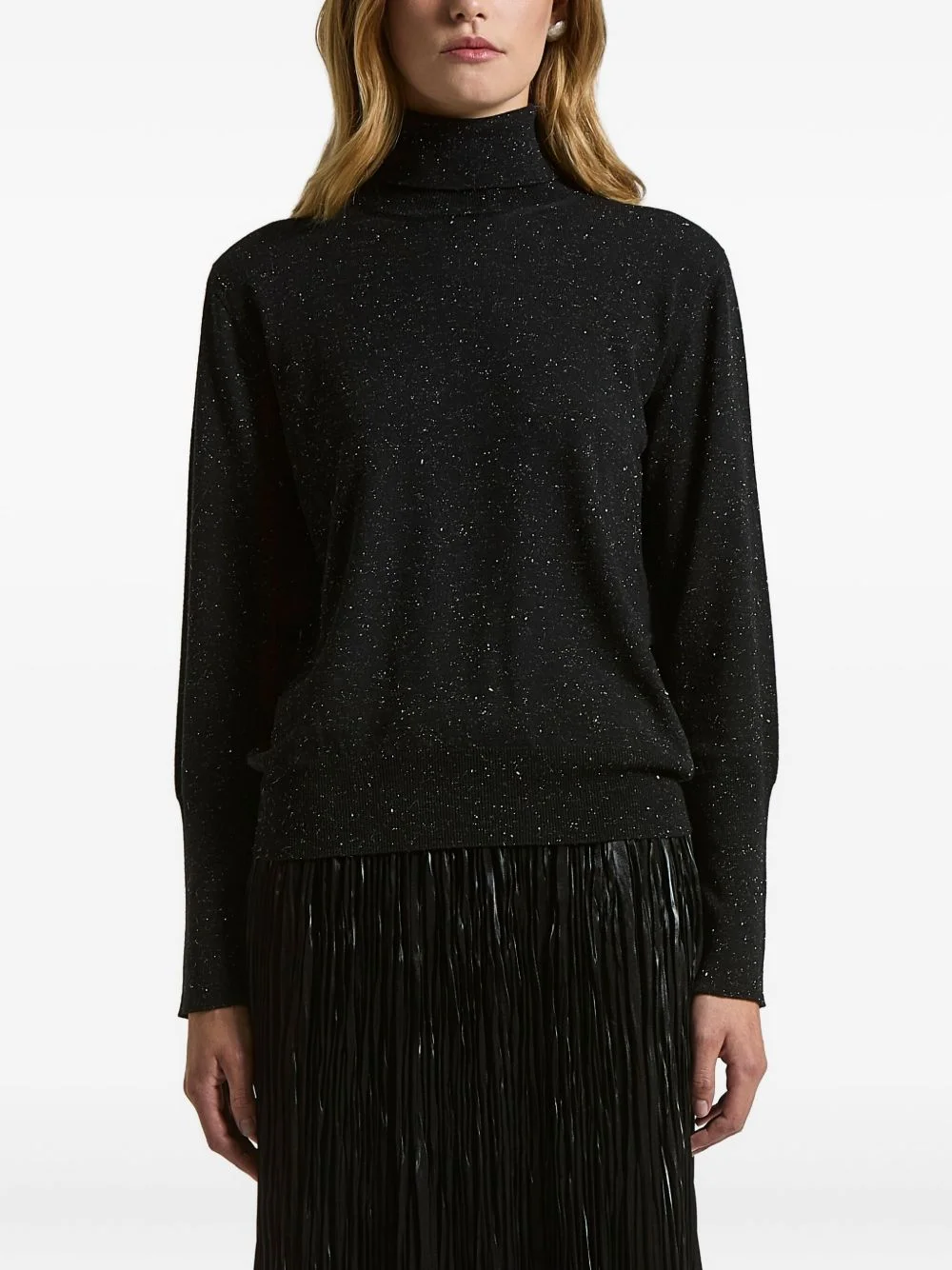 lurex-detail roll-neck jumper - 1