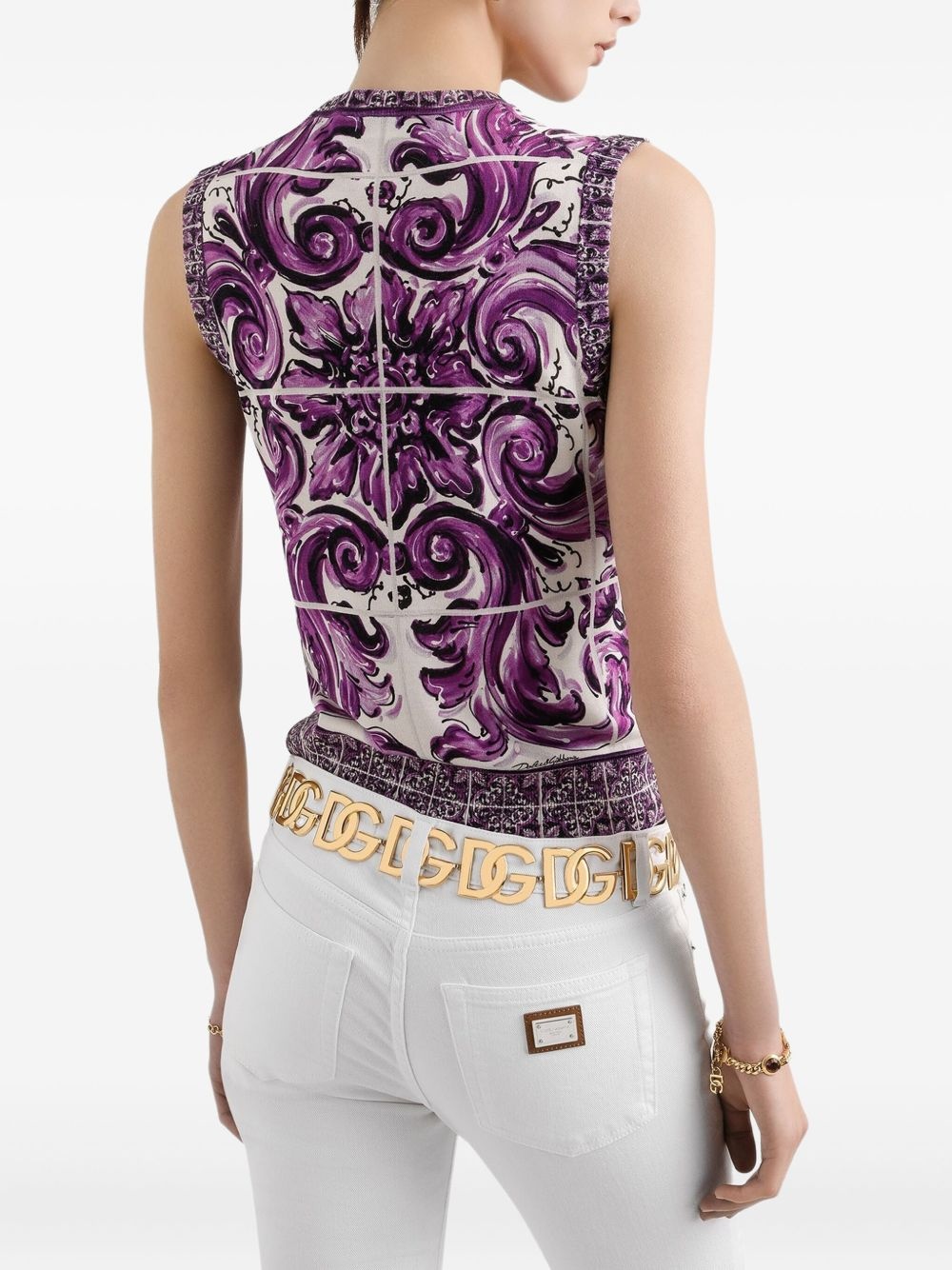 Majolica-print silk top - 4