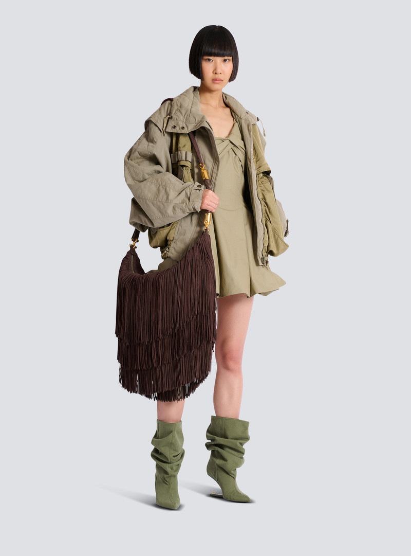 Balmain Ébène Hobo Large fringed suede bag outlook