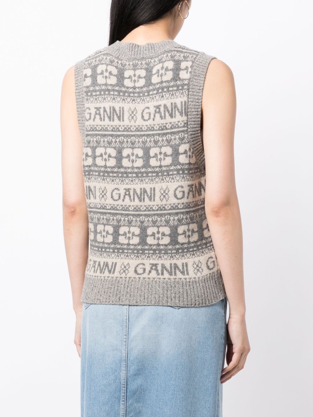 logo intarsia-knit V-neck vest - 4