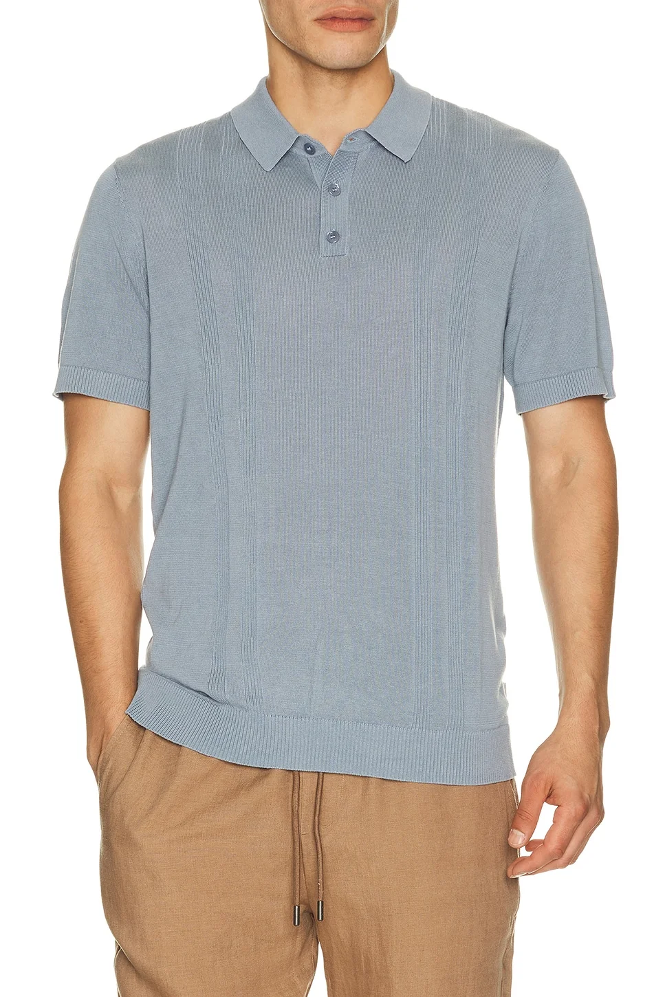 Silk Ribbed Knit Polo Shirt - 1