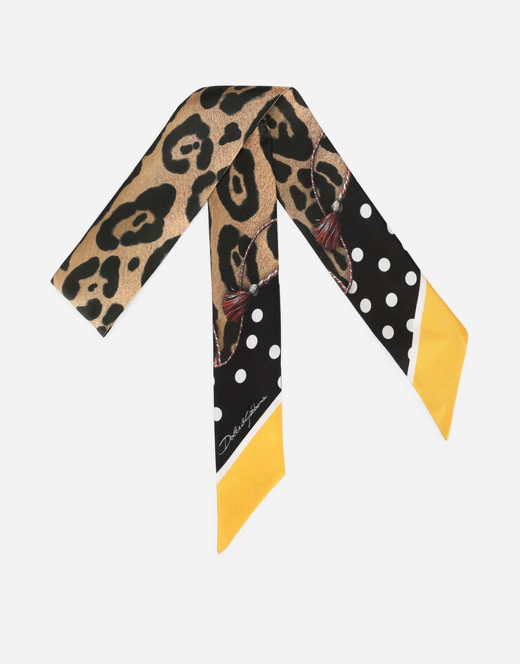 Leopard-print twill headscarf - 1