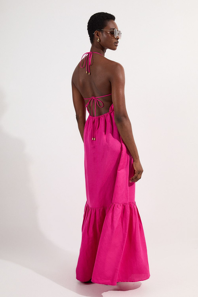 Petite Viscose Linen Woven Maxi Beach Dress 6